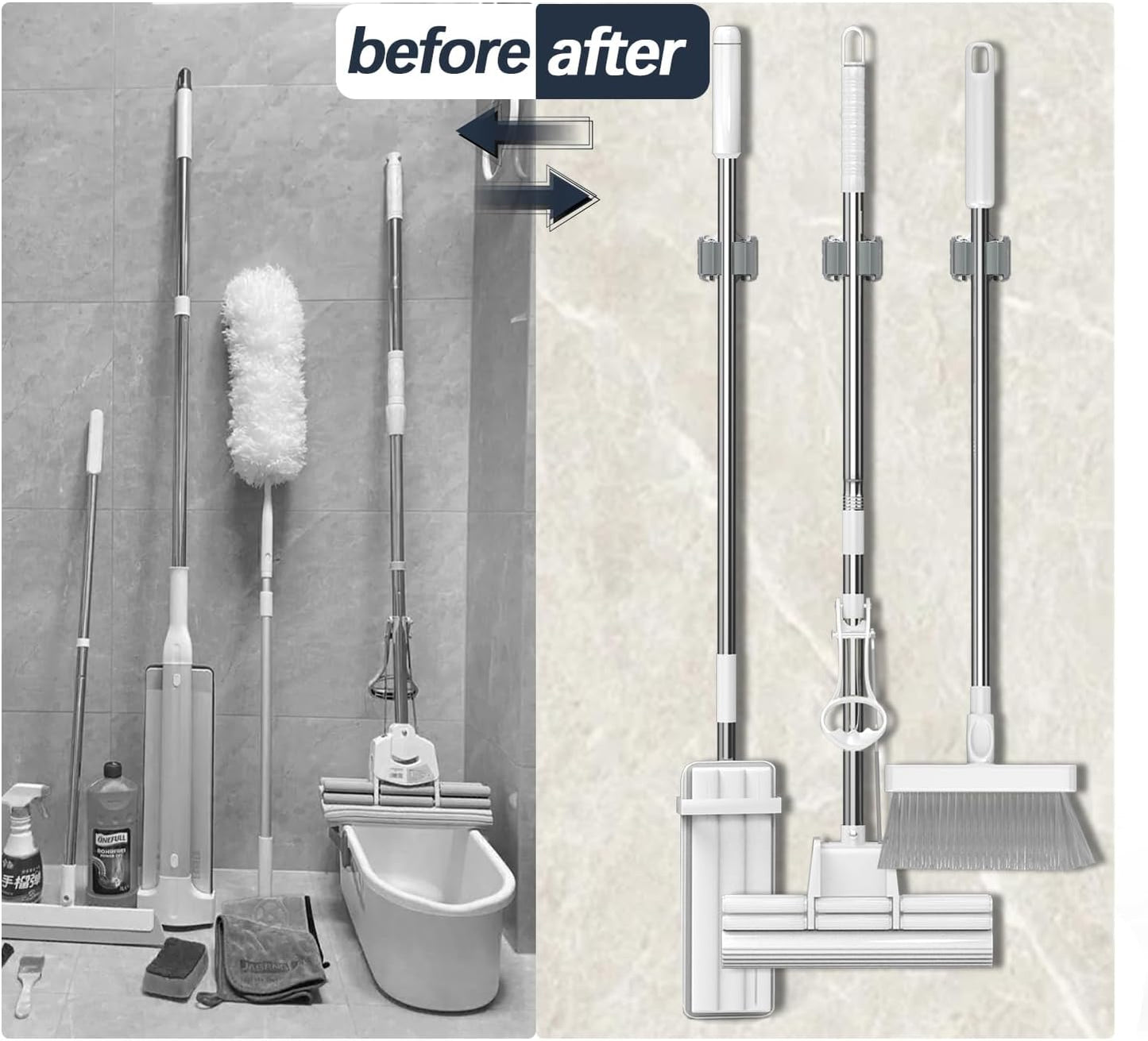 3-H Mop and Broom Holder Wall Mount,Mop Hanger 15 Pack for Organizing Yard Tool,Rake Handle up to 1.38Inch