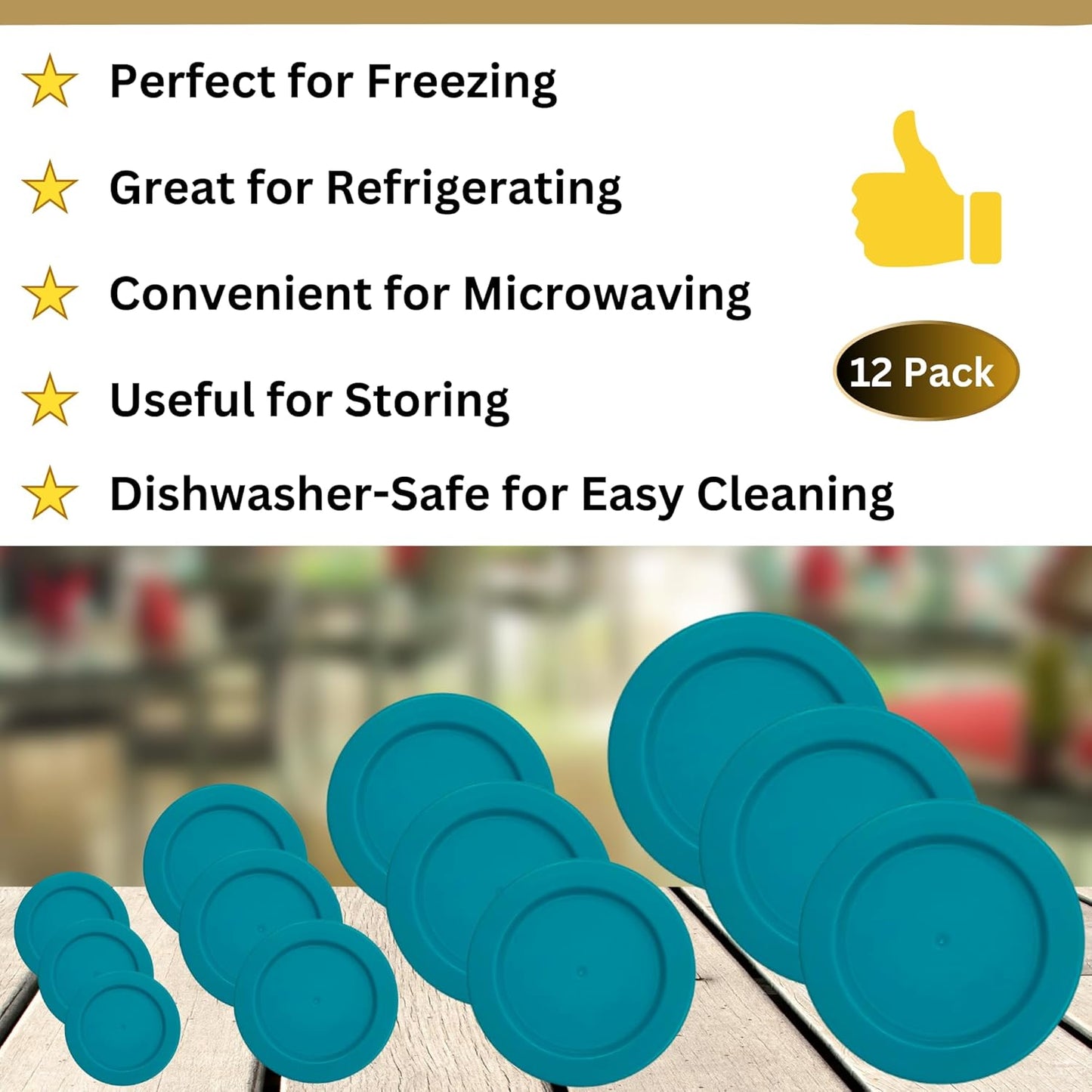 1, 2, 4 & 7 Cup Turquoise Replacement Lids/Covers for Pyrex, Anchor Hocking & KlareWare Storage Bowls *Lids Only Glass Container Not Included* (12 Pack *Three of Each Size*)