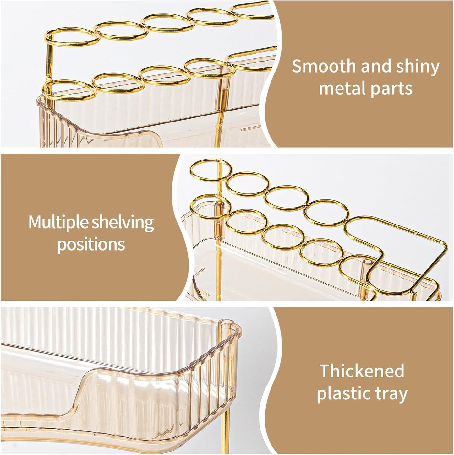 Upgraded 3-Tier Corner Bathroom Countertop Organizer – Spacious Storage for Makeup, Skincare & Perfumes, Built-in Brush Holder Fits Vanity/Dresser/Bsthtub (Vintage Gold)