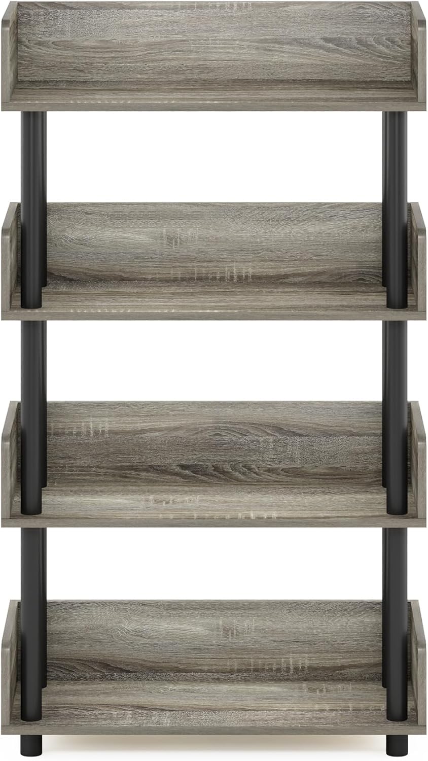 Furinno TURN-N-TUBE 4-Tier Display Shelf, Storage Shelves, Book Shelf, Open Shelves with Rounded Corner Top Edges, for Organization and Storage, Living Room, Home Office, French Oak