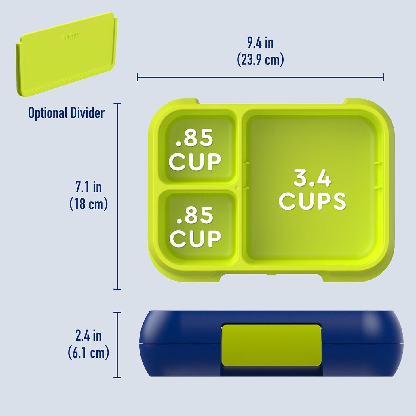 Bentgo Pop - Leak-Proof Lunch Box & Removable Divider for Ages 8+ & Teens - Lunch Container Holds 5 Cups of Food; 3-4 Compartments; Microwave/Dishwasher Safe; 2 Year Warranty (Navy Blue/Chartreuse)