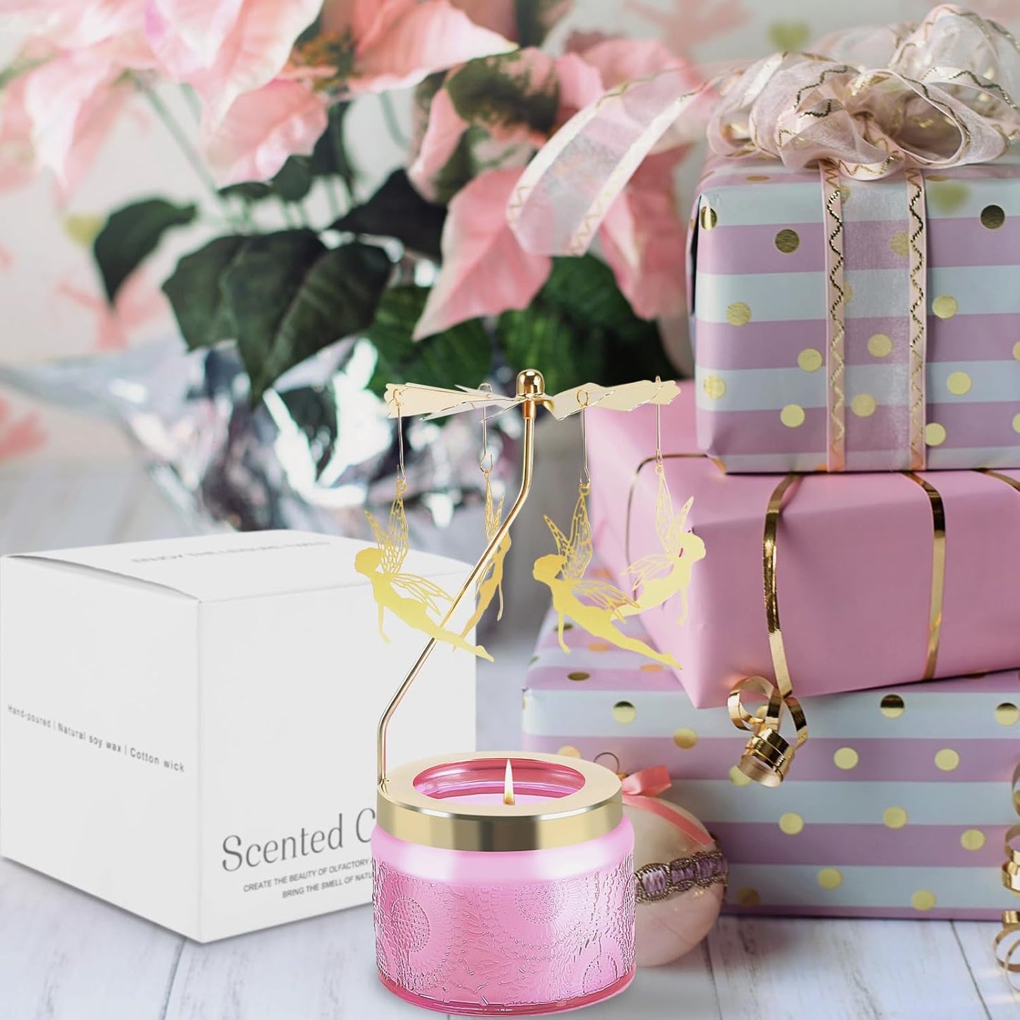 Rotatable Candle, Birthday Gifts for Women, Vanilla Cream Scented Candles Anniversary Christmas Thanksgiving, Unique Butterfly Gifts Best Girl, Friends,Mom, Pink