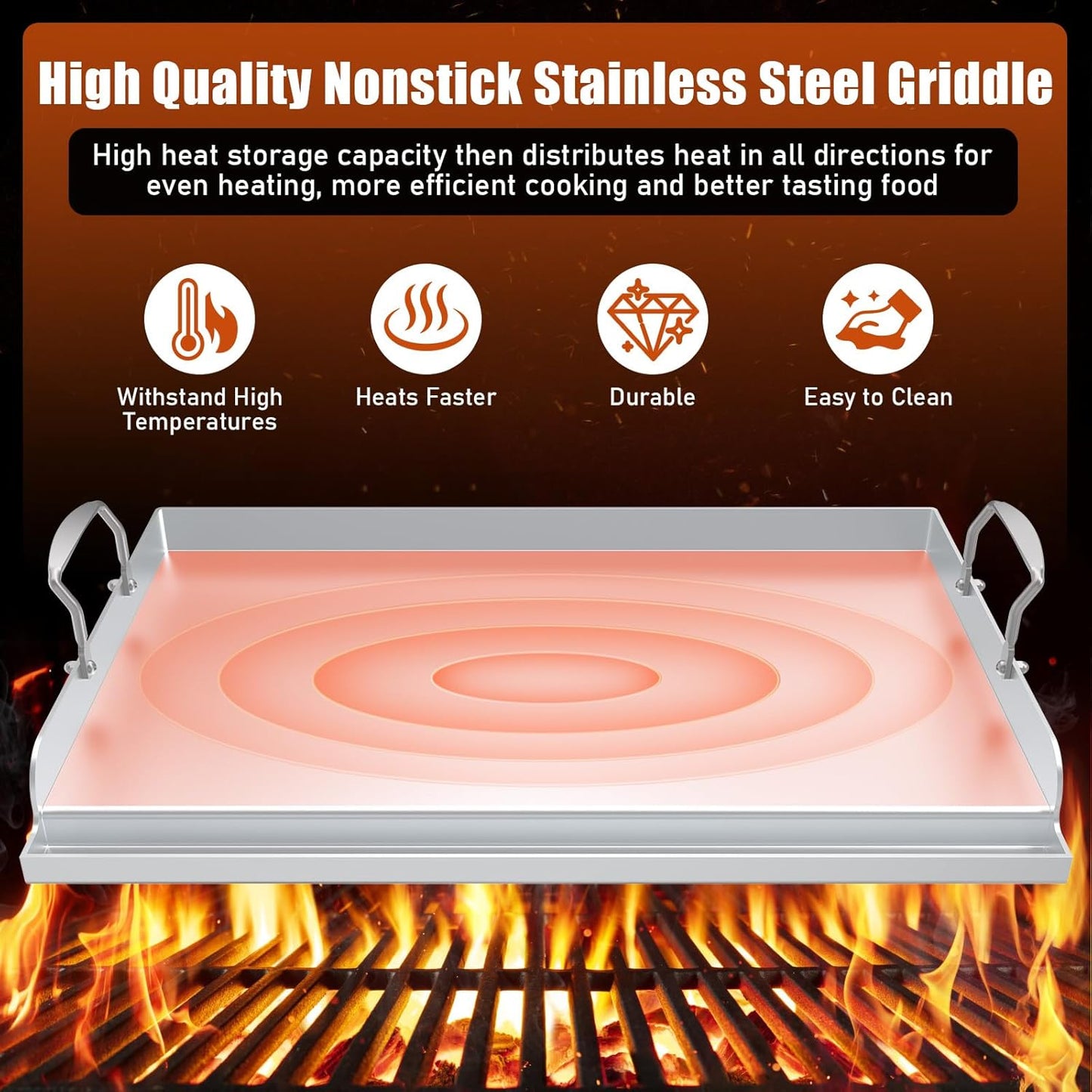 Nonstick Stainless Steel Griddle for Gas Grill Nanoceramic Universal Griddle for Gas Stove Top 25" x 16" Flat Top Plate Cooking Skillet Pan Teppanyaki Camping Outdoor Tailgating Plancha Para Cocinar
