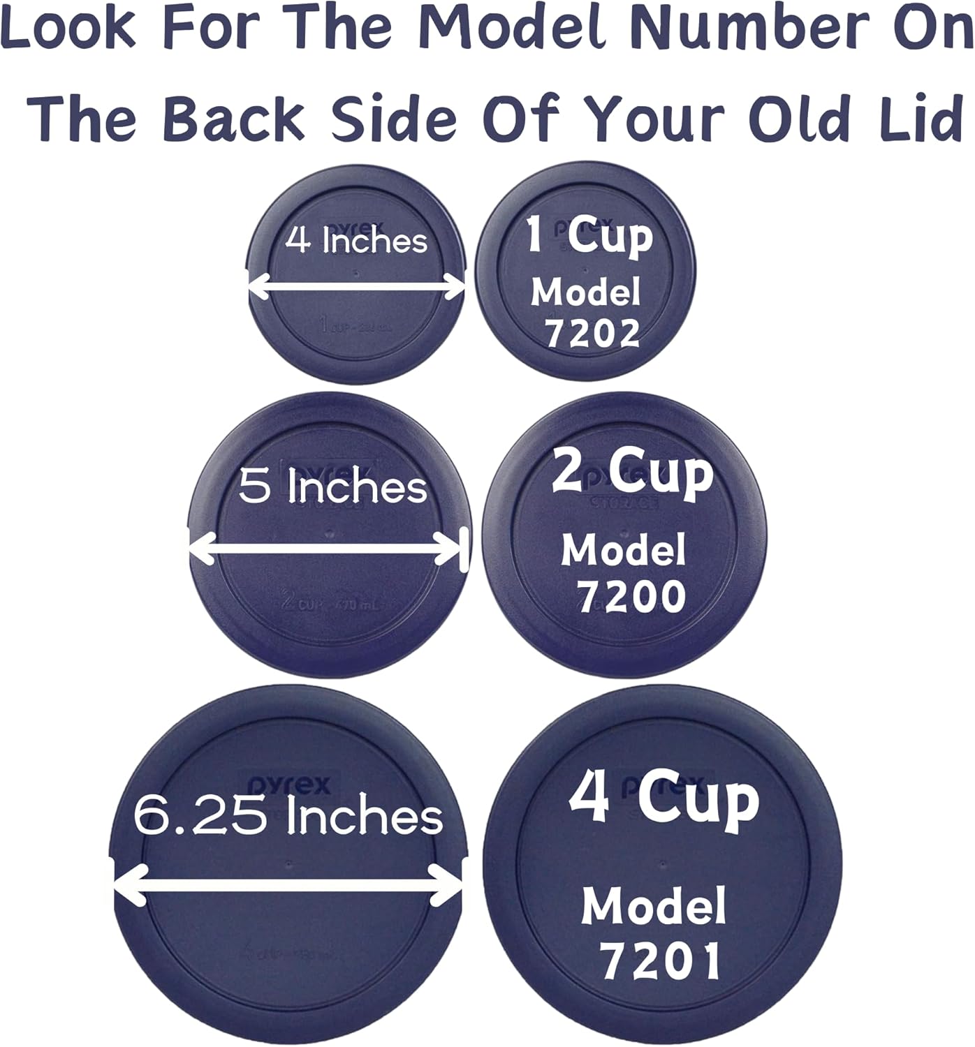 Pyrex (2) 7202-PC 1-Cup, (2) 7200-PC 2-Cup, & (2) 7201-PC 4-Cup Blue Food Storage Replacement Lids - Made in USA