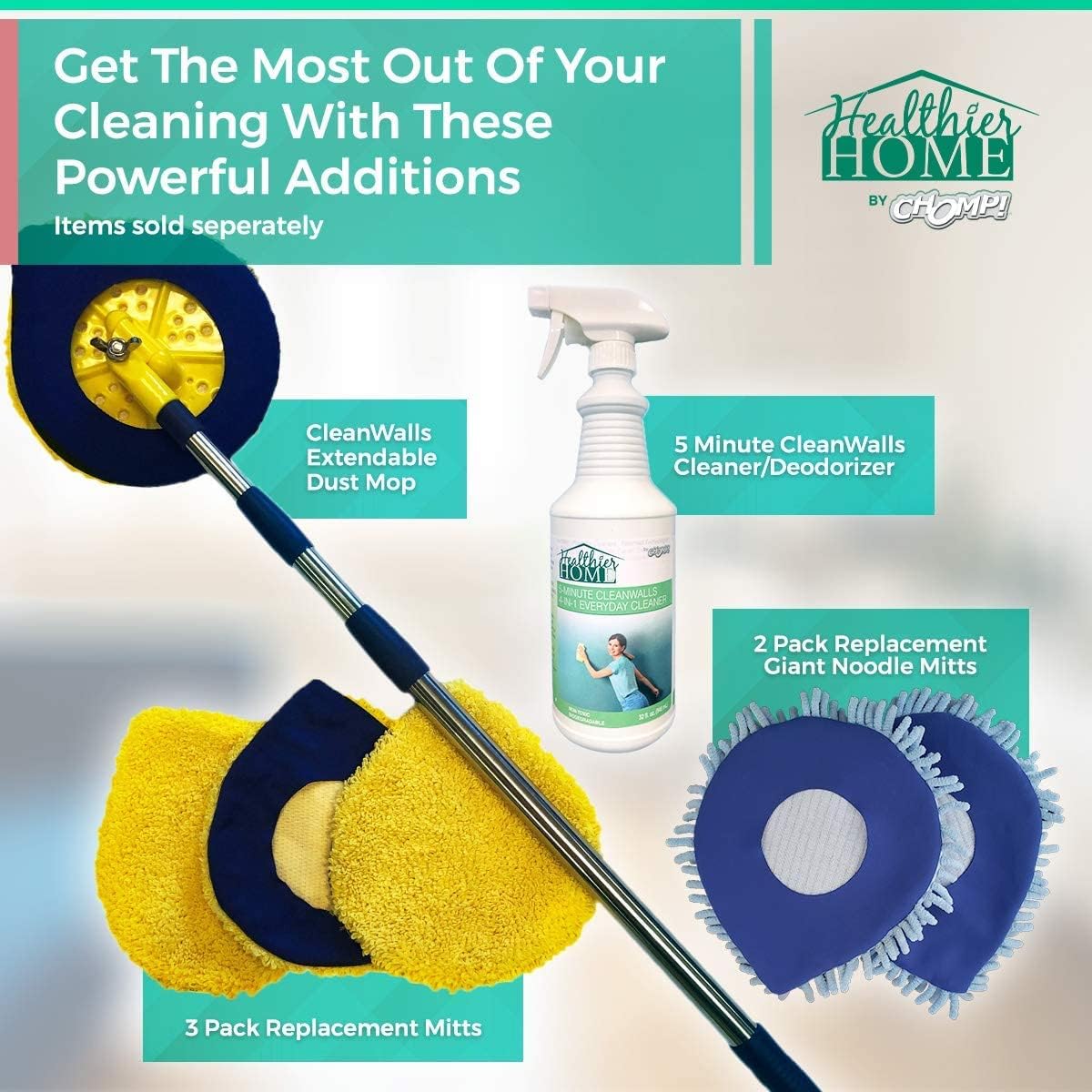 CHOMP! Painted Wall Cleaner Spray, Multipurpose for Walls, Ceilings, and Baseboards, Removes Dirt, Dust, Odor, Stains, Healthier Home 5-Minute CleanWalls 4-in-1, 32 Ounces (Eucalyptus Tranquility)