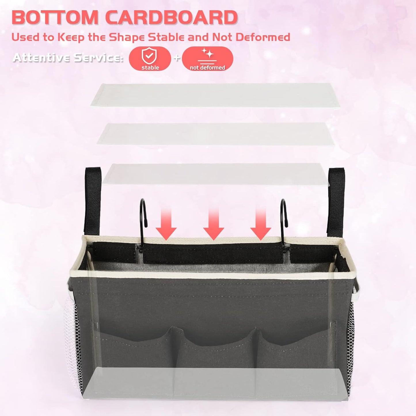 Loghot Bedside Caddy/Bedside Storage Bag Hanging Organizer for Bunk and Hospital Beds,Dorm Rooms Bed Rails,Can be Placed Glasses,Books,Mobile Phones,Keys (New Black)