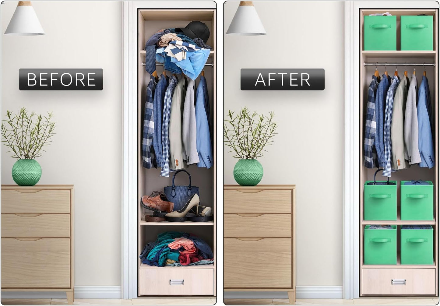 Sorbus Foldable Storage Cubes - 6 Fabric Baskets for Organizing Pantry, Closet, Shelf, Nursery, Playroom, Toy Box, Cubby - 11 Inch Dual Handle Collapsible Closet Organizers and Storage Bins (Teal)