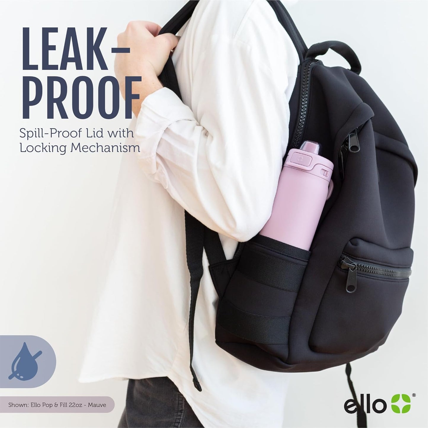 Ello Pop & Fill Stainless Steel Water Bottle with Quick Fill Technology, Double Walled Vacuum Insulated Metal, Leak Proof Locking Lid, Sip & Chug, BPA Free, Holiday Gift for Him Her, 22oz, 32oz, 40oz