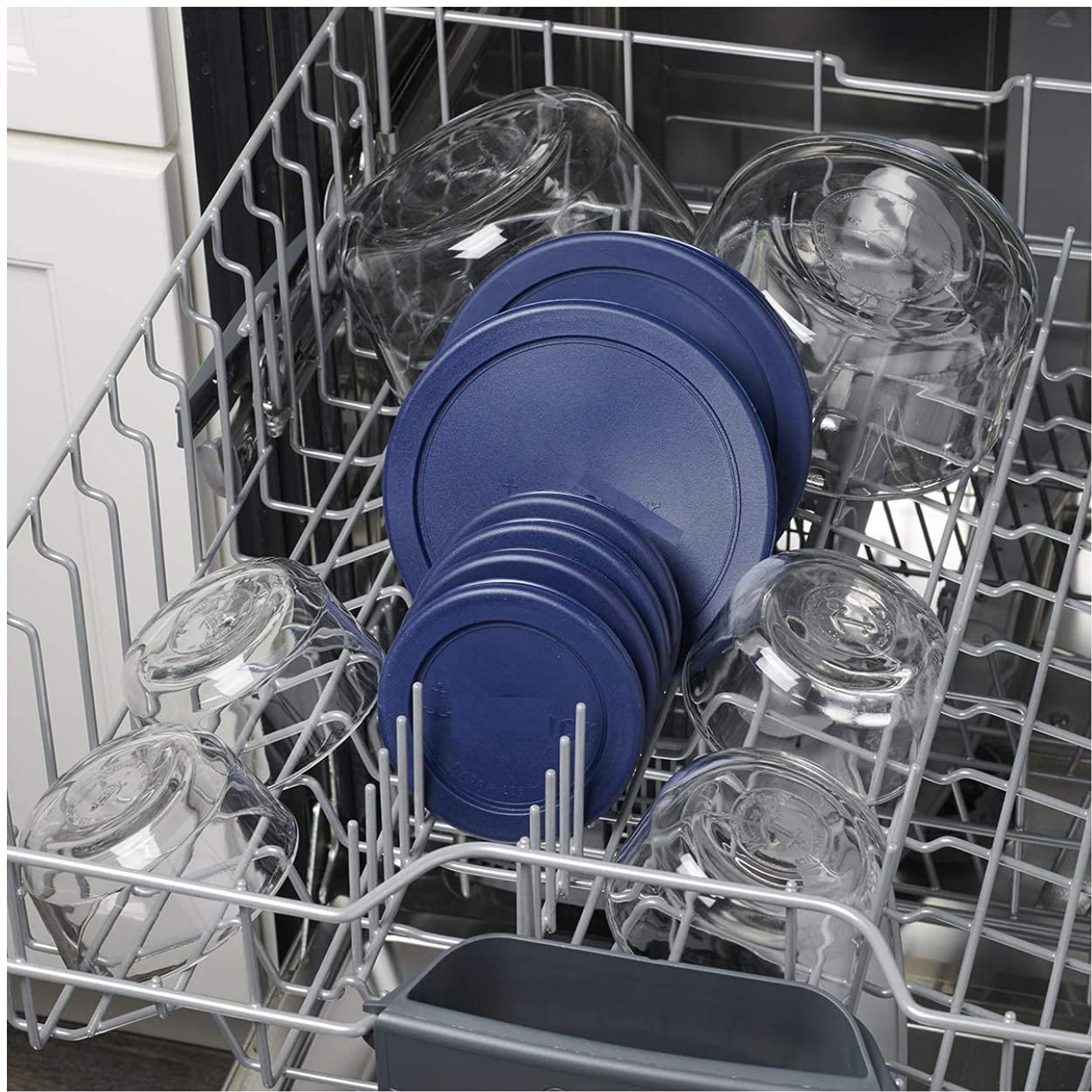 Wood Grip Lids for Pyrex and Anchor Round Glass Containers Works for 6/7 Cups - 6-Cups, Blue-4 Pack