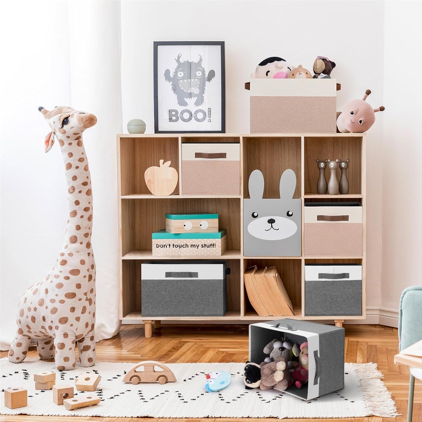 GhvyenntteS Large Fabric Storage Bins with Handles, 15x11x9.6 Inch Storage Baskets for Shelves, Foldable Closet Storage Bins for Shelves, Closet Organizers and Storage Boxes, Beige Yellow&White