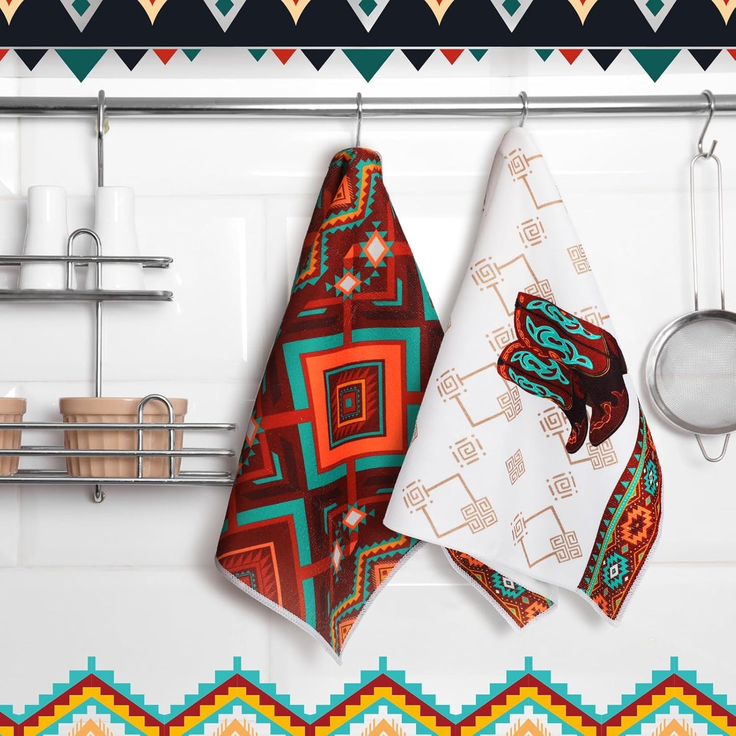 Boyiee Set of 6 Southwestern Kitchen Towels Boho Aztec Theme Dishtowel Native American Hand Tea Towels 24 x 16 Inches for Absorbent Kitchen Decor with Hanging Loop for Room Home Housewarming Gift