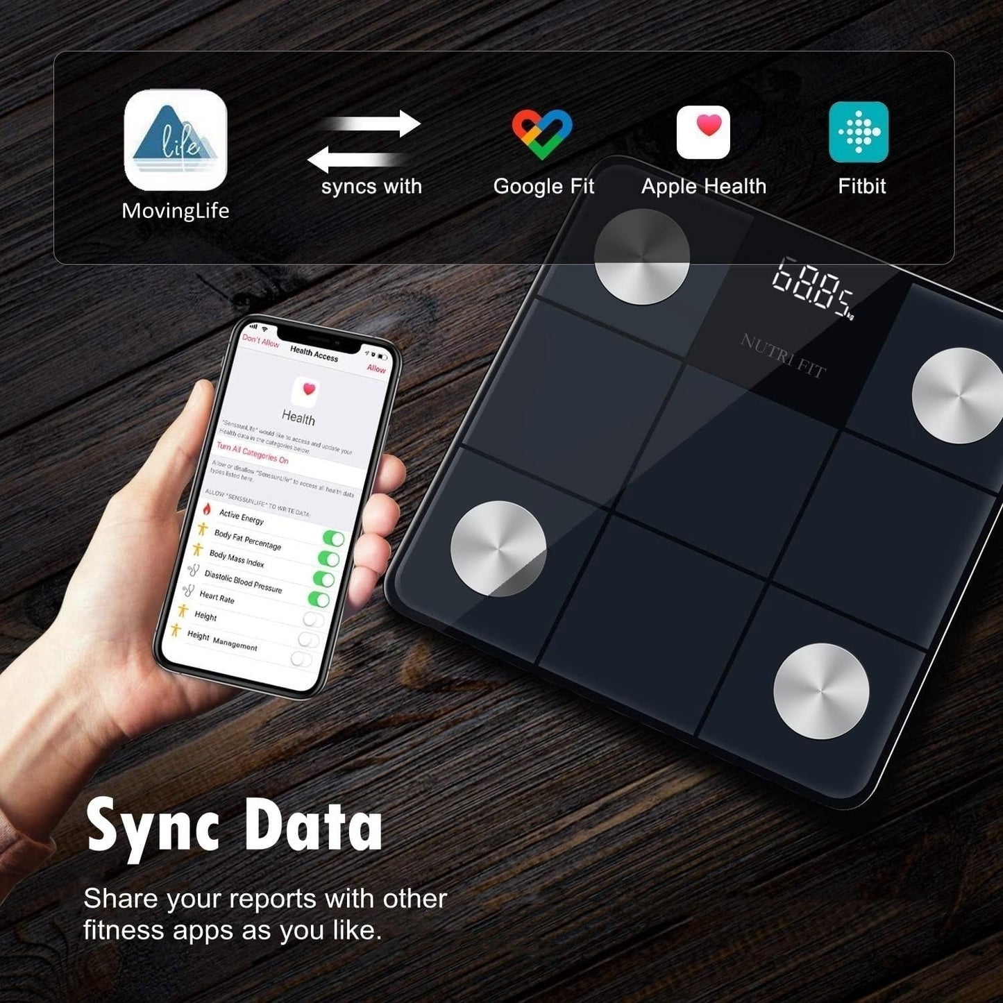 NUTRI FIT Smart Scale for Body Weight, Weight Scale with Backlight LED Display for BMI, Body Fat, Muscle Mass, 15 Body Composition, High Accurate Bluetooth Scale, Health Equipment Sync Apps 400lbs