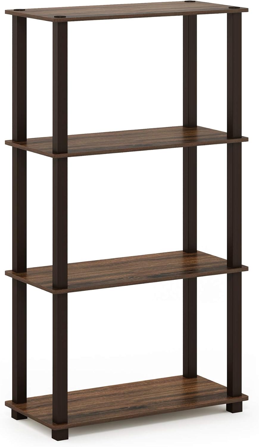 Furinno Turn-N-Tube 4-Tier Multipurpose Shelf Display Rack, Square Tube, Walnut/Brown