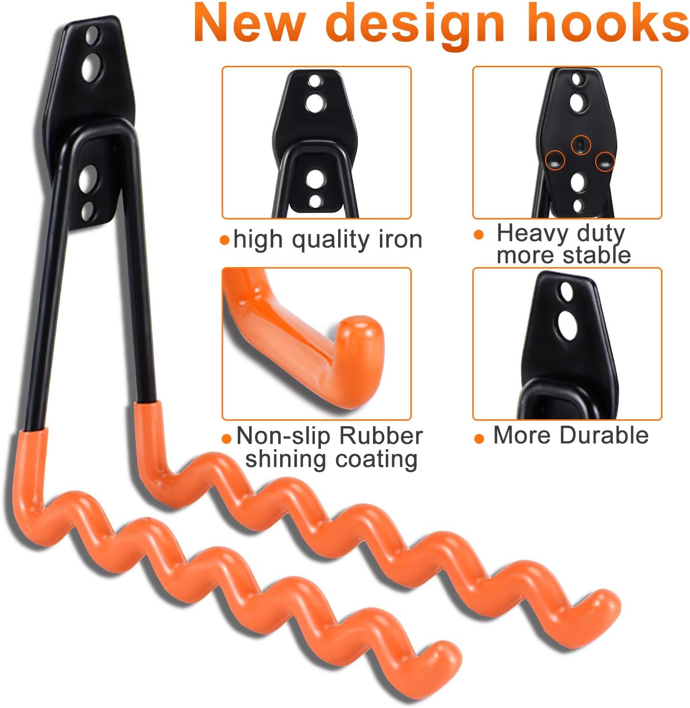 AOBEN Garage Hooks Heavy Duty, Steel Garage Storage Hooks, Utility Tool Hangers and Combinable Wall Mount Garage Hooks for Organizing Ladders, Bikes, Hoses, and More Equipment (Small J, 4 Pack)