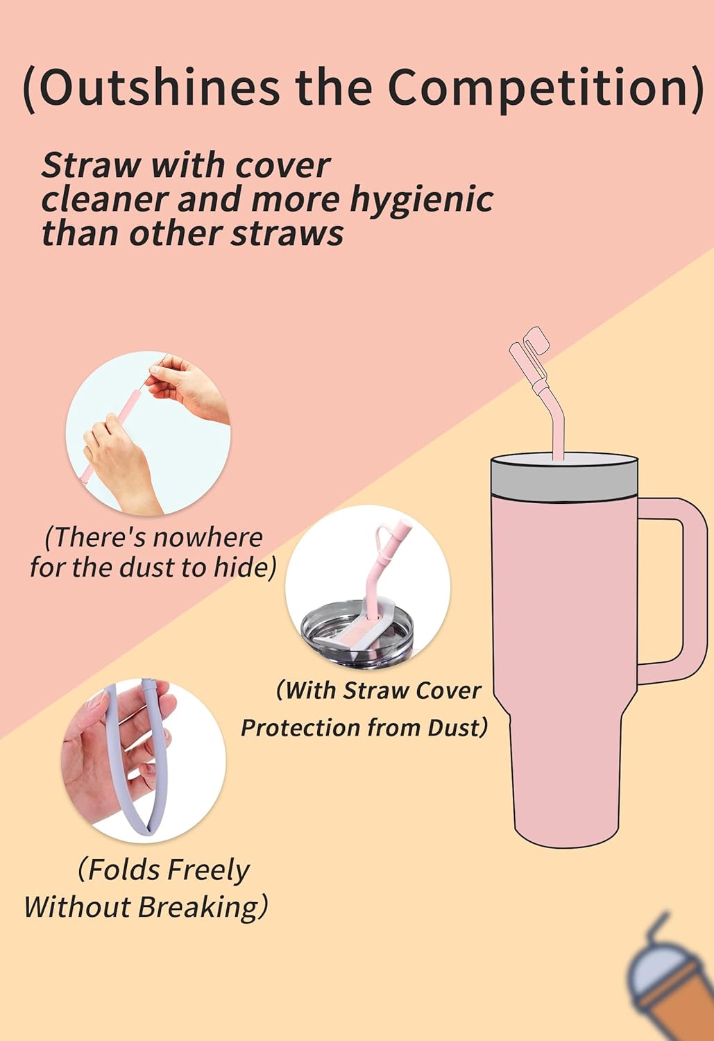 Doboli Replacement 13 inch Long Silicone Straw With Straw Cover,Compatible with Stanley Owala 40 oz 30 oz Cup Tumbler, 6 Pack Reusable Bent Straw with Cleaning Brush,for Stanley Tumbler Accessorie