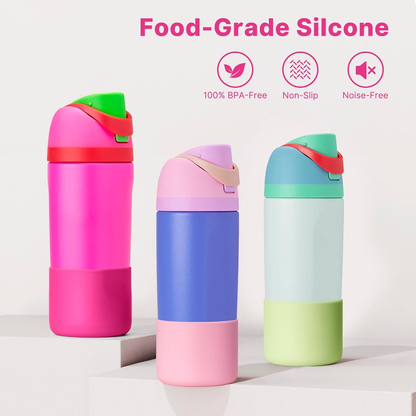Silicone Water Bottle Boot for Owala 14/16oz, Anti-Slip Protective Sleeve Bottom Bumper Protector for Owala Kids 12 oz Tumbler, Flip 14 oz and FreeSip 16 oz Water Bottle (Pink)