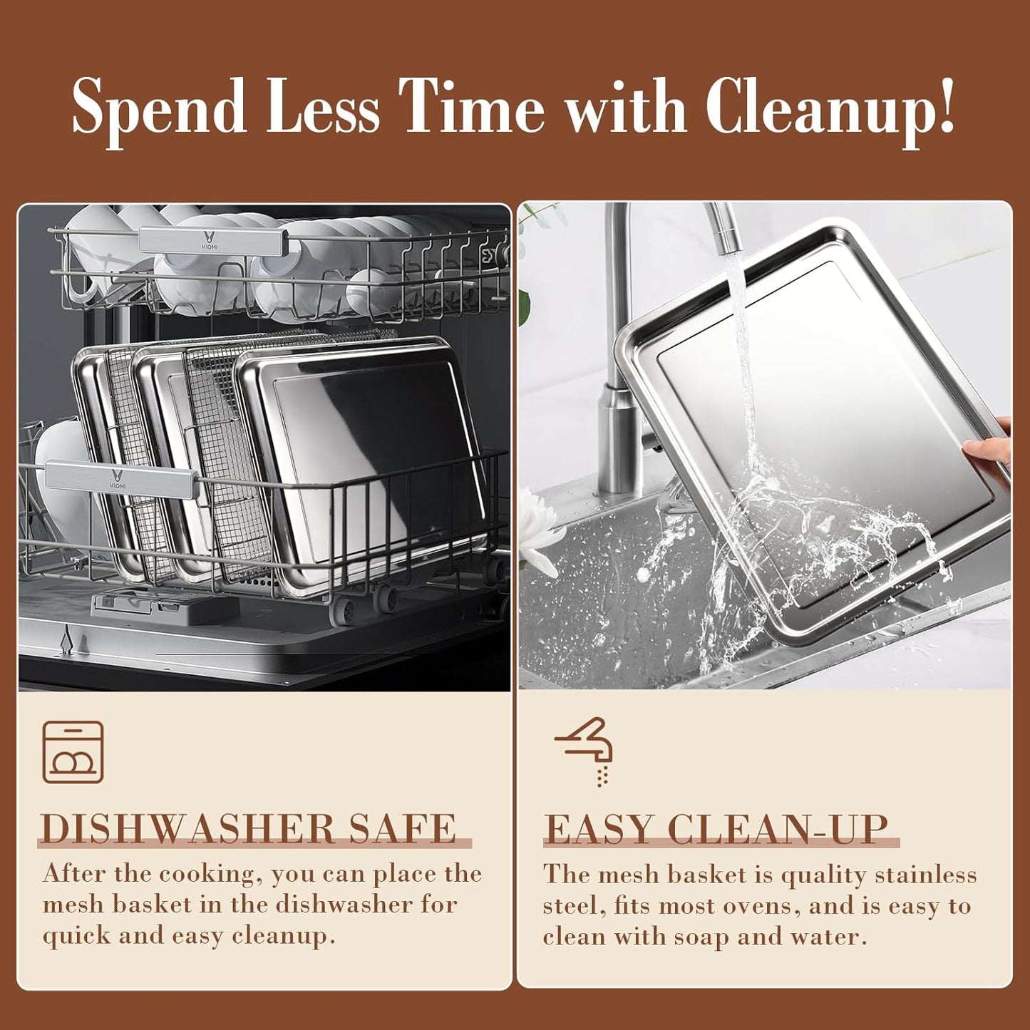 4PCS Air Fryer Basket for Oven, Nonstick Stainless Steel Baking Sheet 360°Heating Grilling Oven Air Fryer Accessories Basket and Tray for Family BBQ Party Cooking 15.5"x11"&13.5"x9.7"