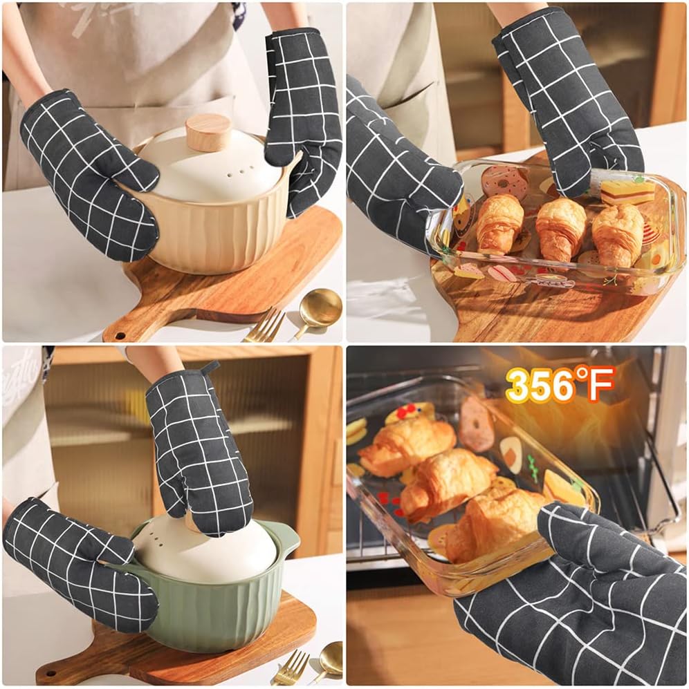AUAUY Oven Mitts and Pot Holders 6PCS Set, 392°F Heat Resistant Cooking Gloves and Hot Pads Baking Mittens Grilling Gloves BBQ Gloves Non-Slip Kitchen Mittens for Oven Cooking Baking Grilling