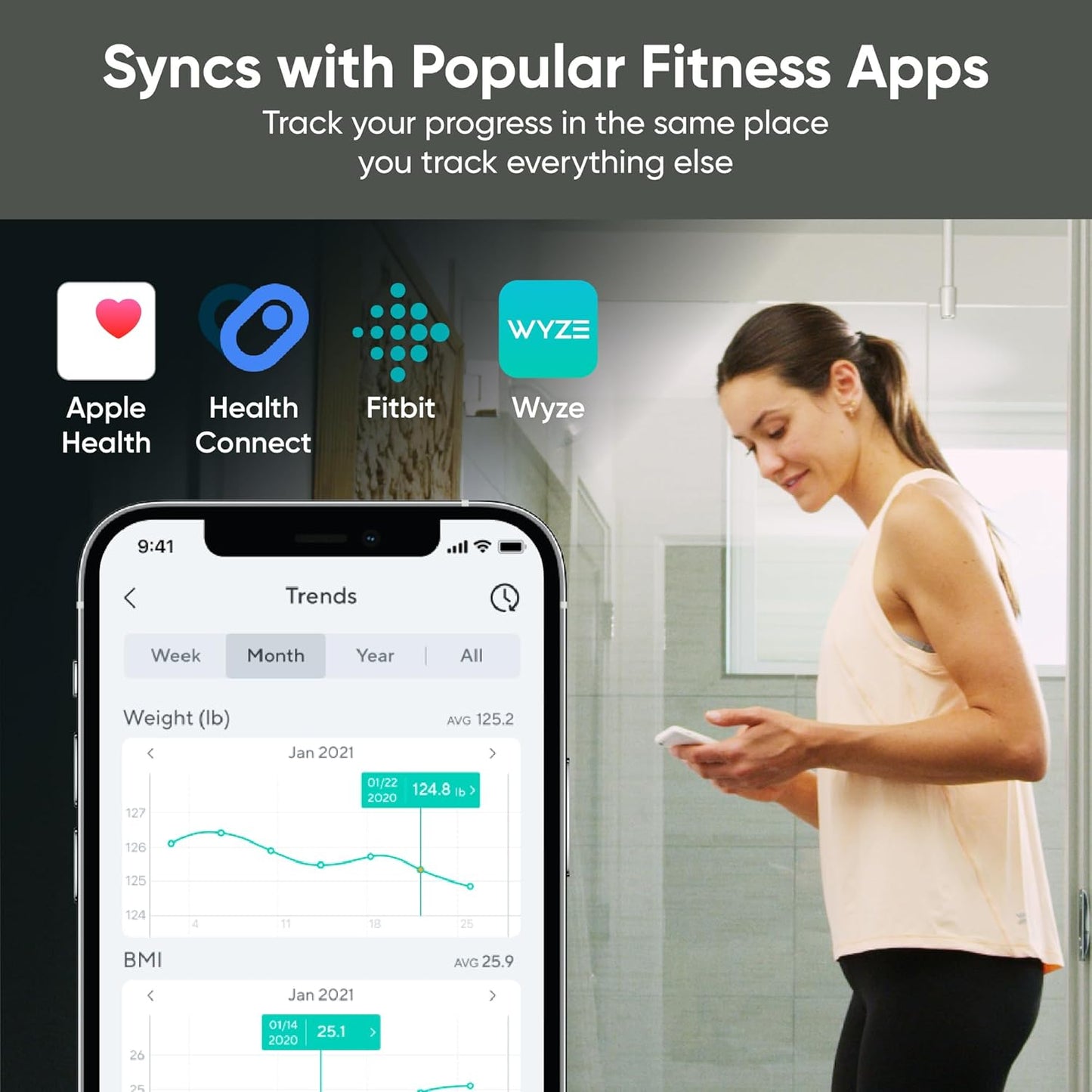 Wyze Scale S, Scale for Body Weight, Digital Bathroom Scale for Body Fat, BMI, Muscle, Heart Rate, Body Composition Analyzer with App, Batteries Included, Bluetooth, 400 lb, White