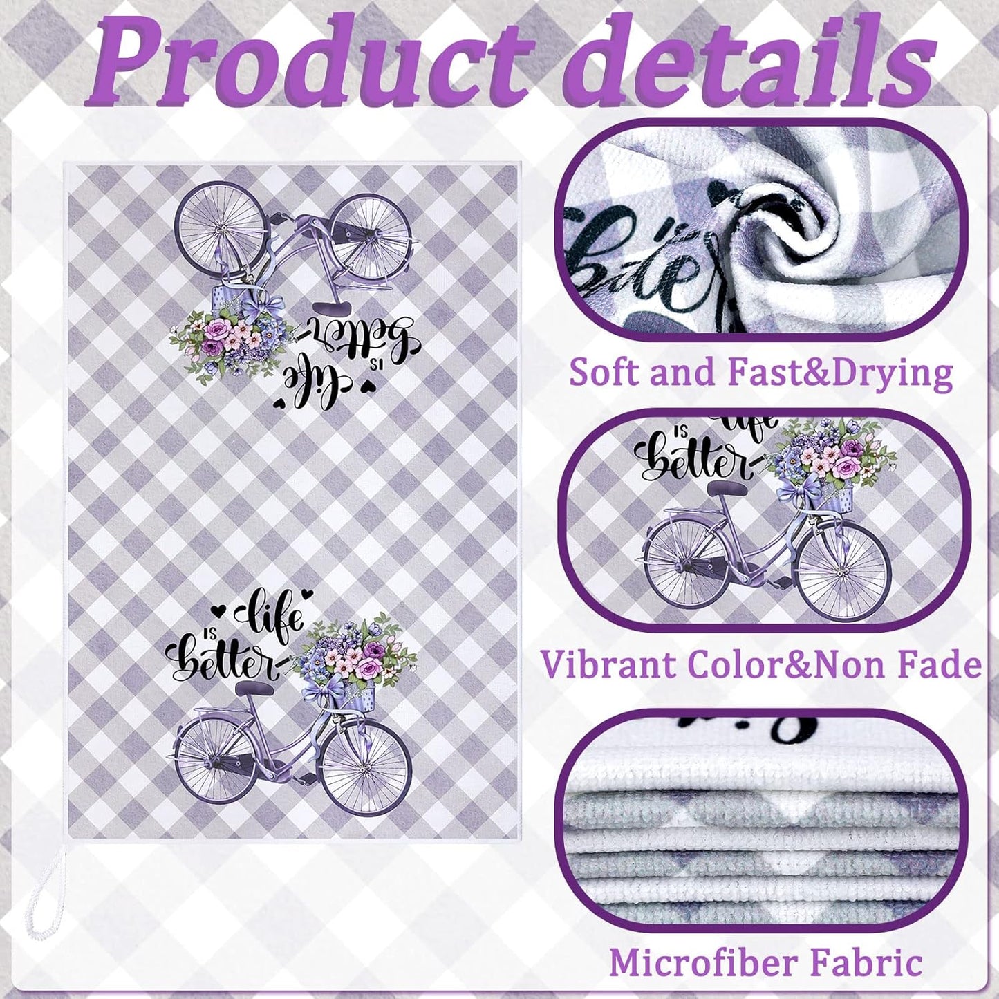 Set of 6 Lavender Kitchen Towels Purple Floral Dishtowels Rustic Absorbent Purple Tea Hand Towels 24 x 16 Inches Lavender Lover Gifts for Farmhouse Kitchen Bathroom Accessories Decorations