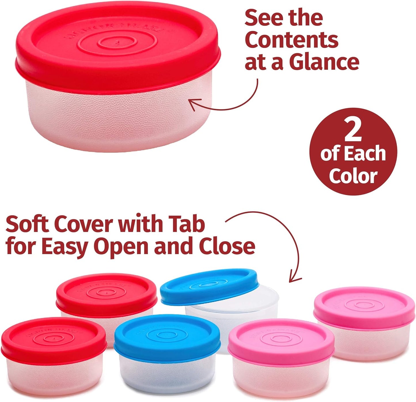 SIGNORA WARE Condiment Containers with Lids- 6 pk. 1.3 oz.Salad Dressing to go Small Food Storage Containers- Sauce Cups Leak proof Reusable Plastic BPA free for Lunch Box Picnic Travel