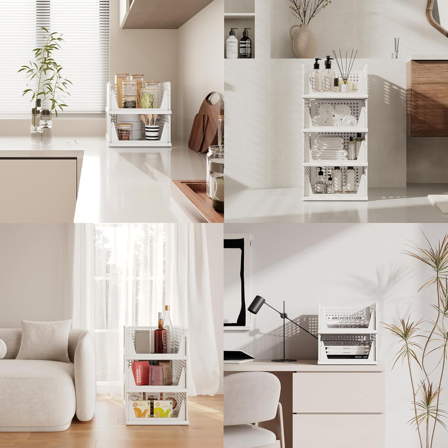 Pinkpum 8 Pack Closet Organizers and Storage Plastic Stackable Storage Bins, Foldable Drawer Shelf Storage Container for Wardrobe Kitchen Bathroom Dorm White