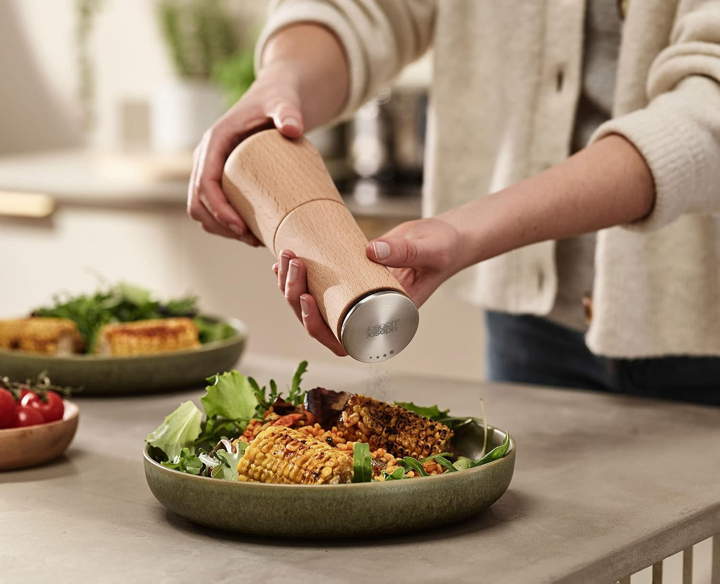 Joseph Joseph 20191 Milltop Wood Non-spill Kitchen Salt Mill, Wood