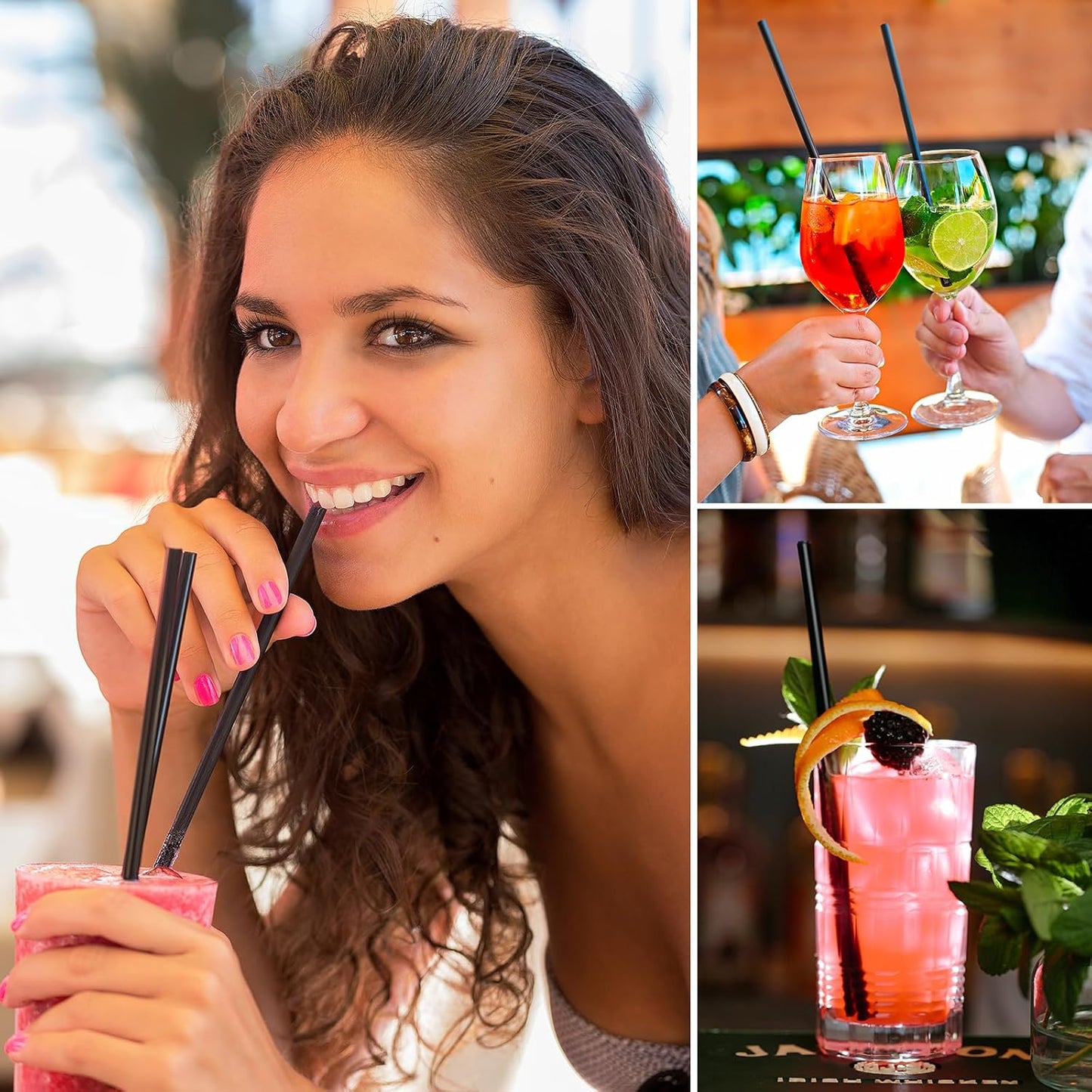 ALINK 100 Pcs Long Disposable Straws for Stanley 40 oz 30 oz Tumbler, 12 inch Black Plastic Straws for Stanley, Owala, Yeti 40 OZ 30 OZ Cup, Individually Wrapped