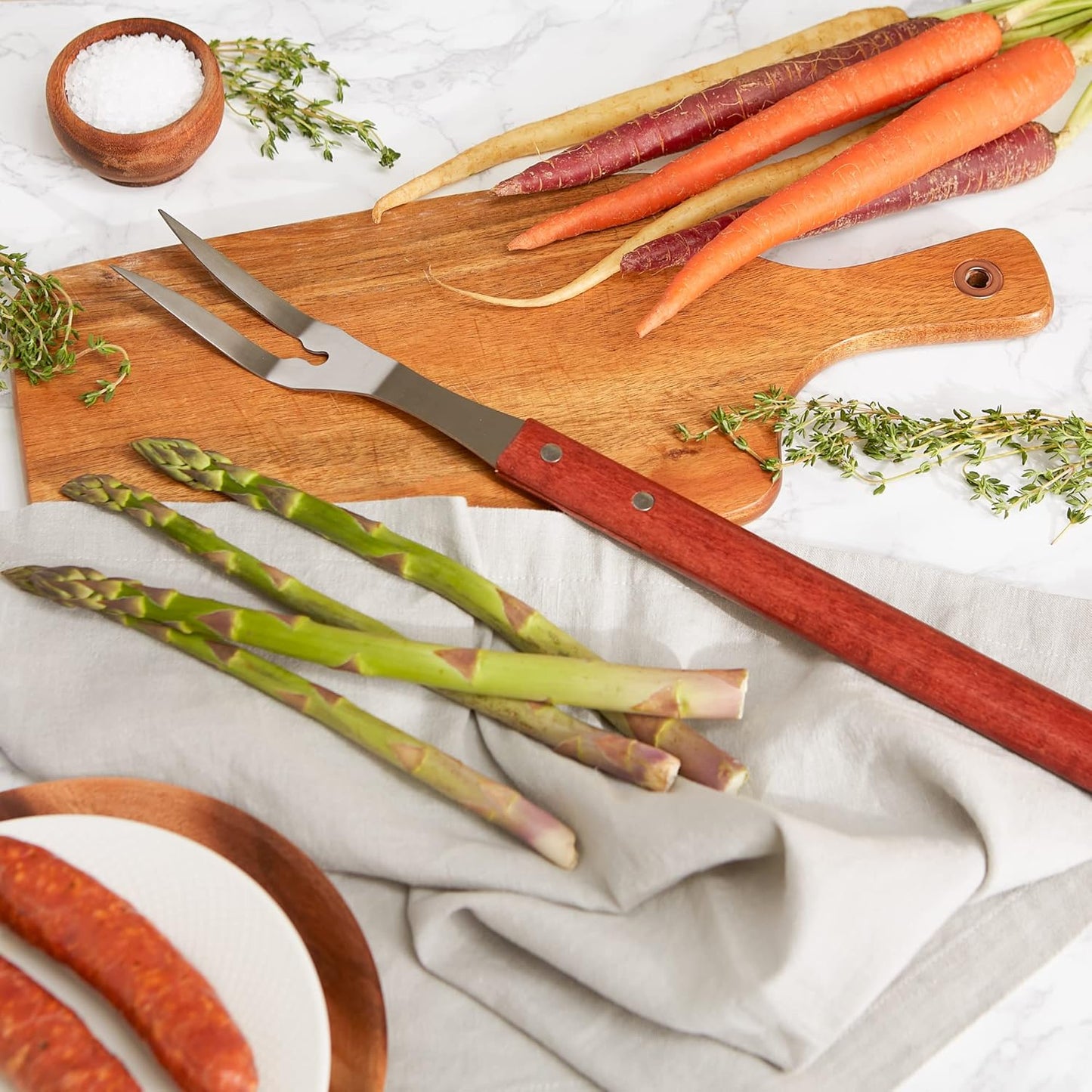 RSVP International Endurance (BQ-FRK) BBQ Grill Fork, 17.25" | Long Handle Keeps Hands Safe from Fire | Made from Stainless Steel & Rosewood