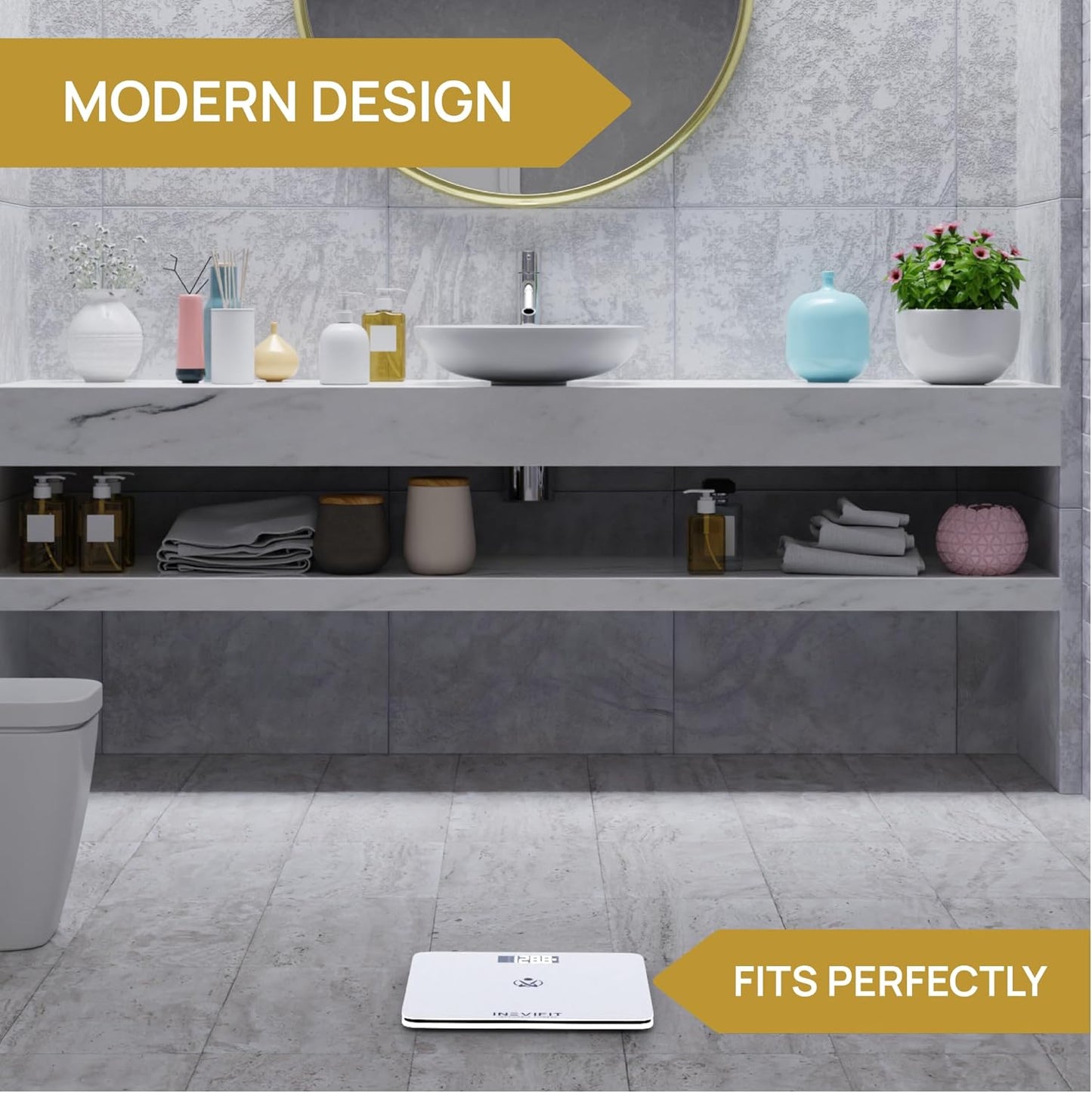 INEVIFIT Bathroom Scale, Highly Accurate Digital Bathroom Body Scale, Measures Weight up to 400 lbs. Includes Batteries