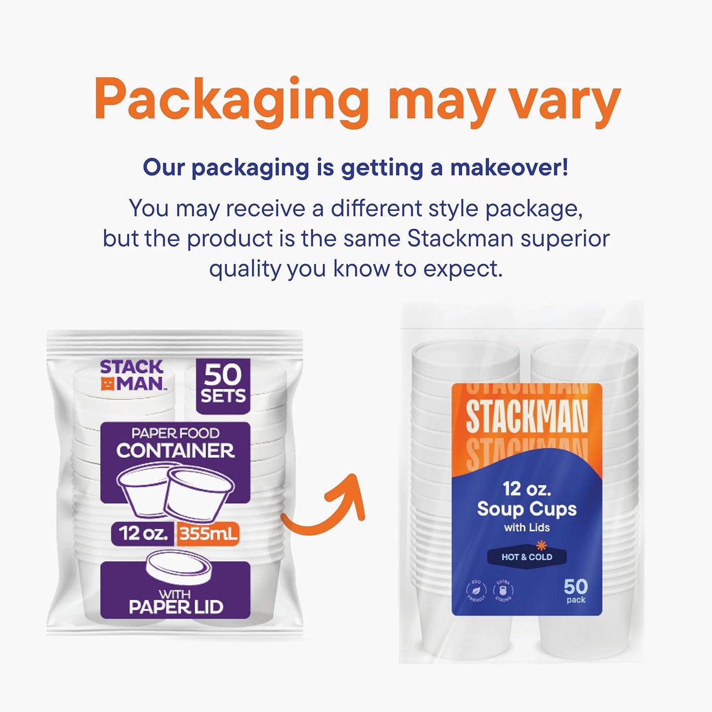 Stack Man Paper Food Container with Lid, Insulated Food Cups with Vented Lids - Hot or Cold To Go Soup Cup, for Soups, Ice Cream and Yogurt - Eco-Friendly - White