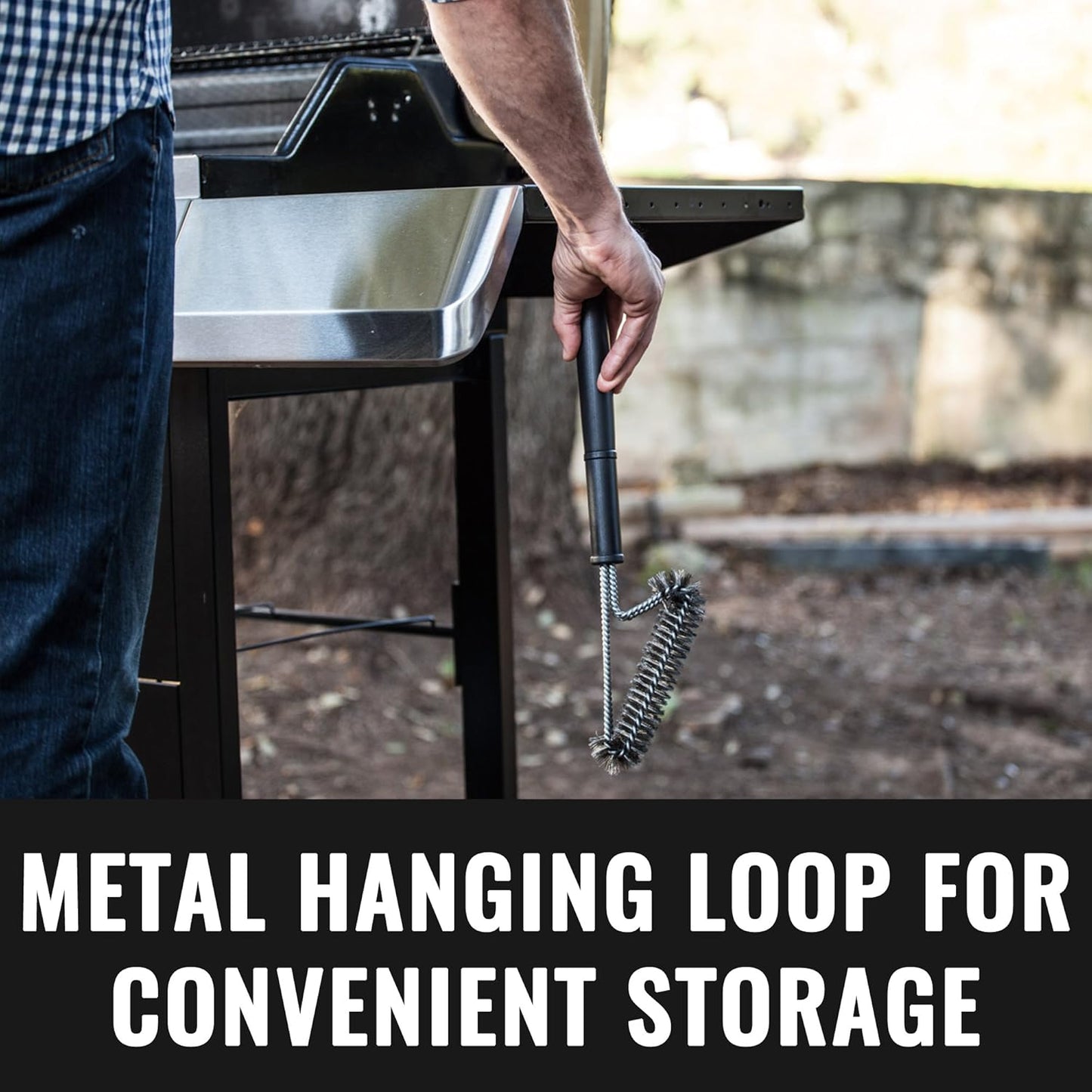 Grillaholics Essentials Grill Brush Steel - Triple Machine Tested for Safety - Stainless Steel Wire Grill Brush for Deep Grill Cleaning - Lifetime Manufacturers Warranty