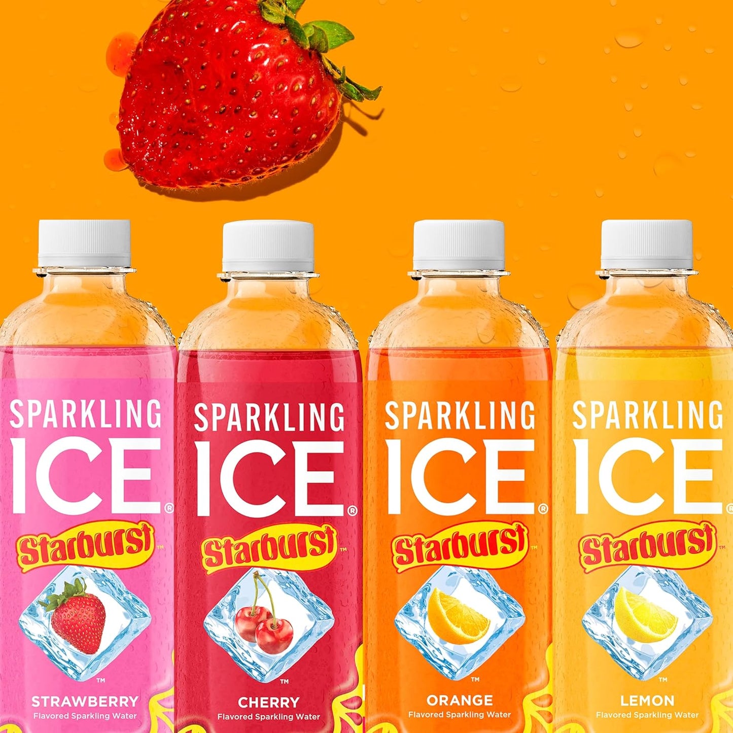 Sparkling Ice STARBURST Strawberry, Zero Sugar Flavored Sparkling Water, with Vitamins and Antioxidants, Low Calorie Beverage, 17 fl oz Bottles (Pack of 12)