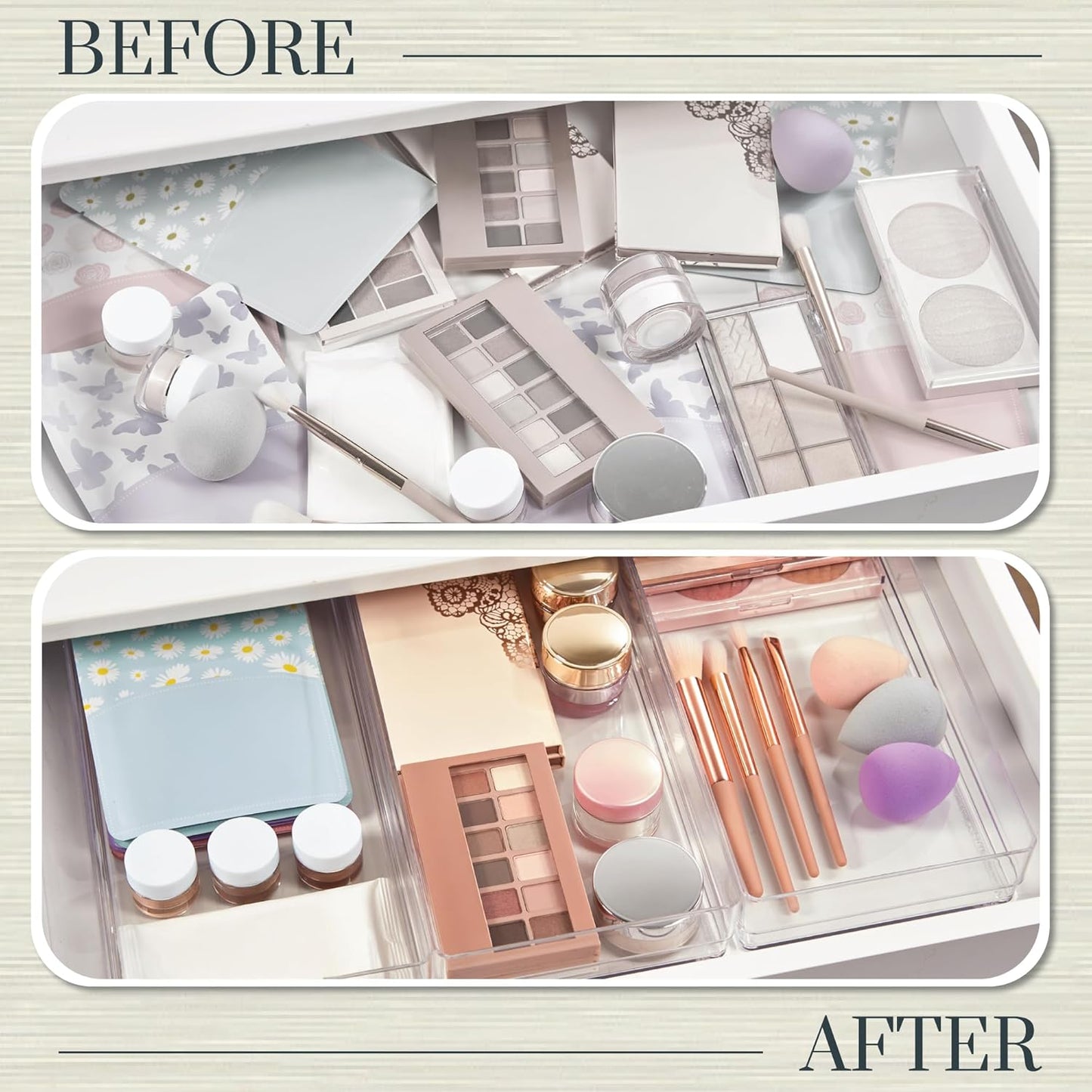 STORi SimpleSort 3-Piece Stackable Clear Drawer Organizer Set | 12" x 6" x 2" Rectangle Trays | Wide Makeup Vanity Storage Bins and Office Desk Drawer Dividers | Made in USA