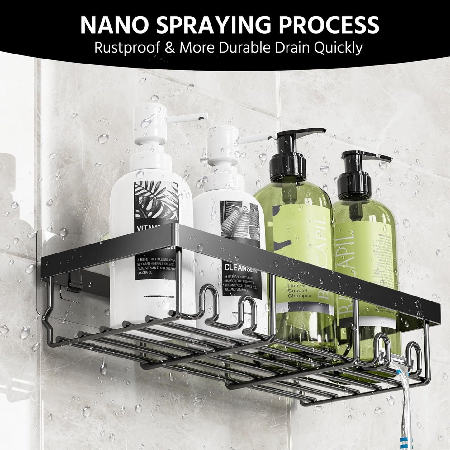 Moforoco 3-Pack Shower Caddy Basket Shelf with Soap Holder, No Drilling Traceless Adhesive Shower Wall Shelves, Rustproof Black Bathroom Shower Storage Organizer