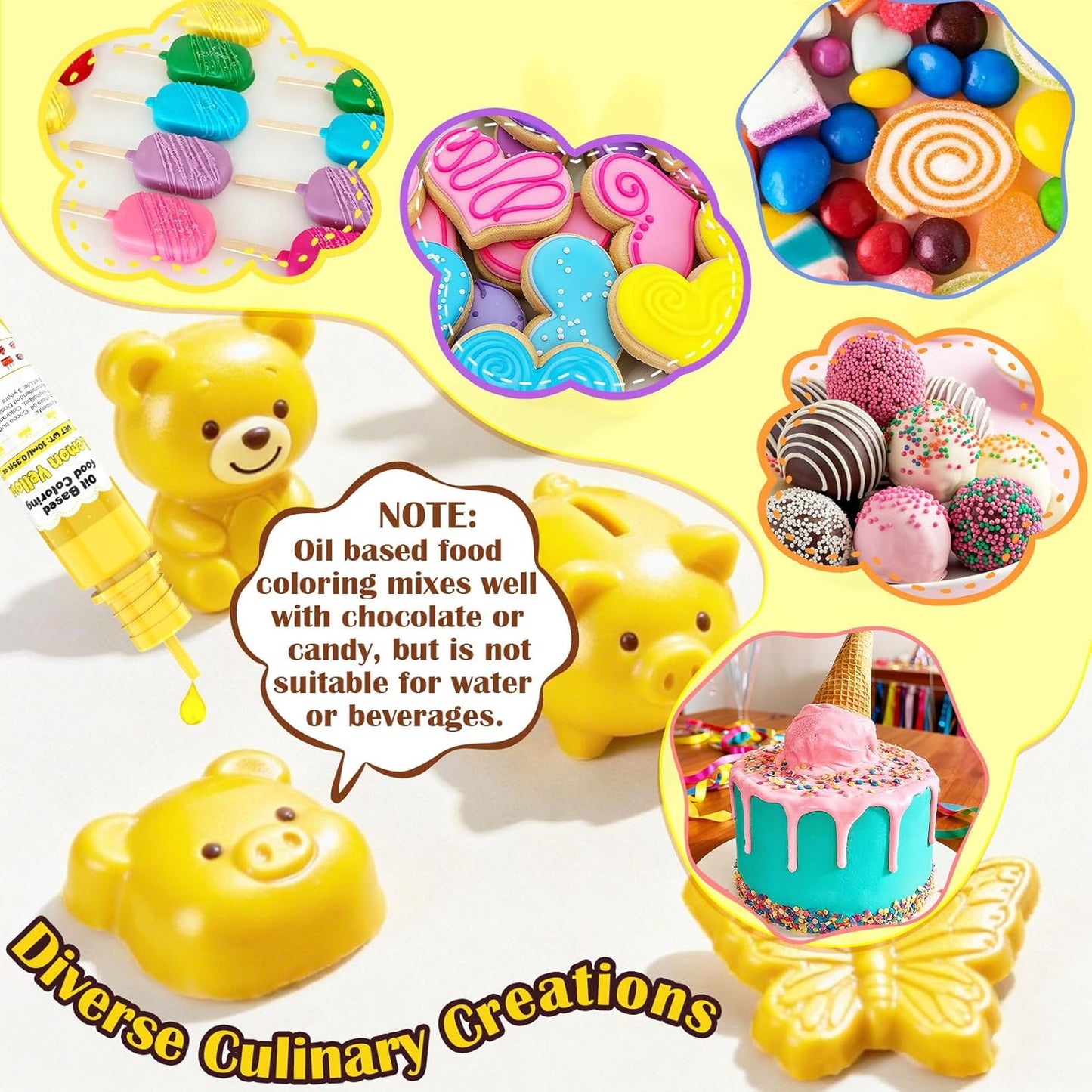 Oil Based Food Coloring for Chocolate - 16 Colors Concentrated Oil Food Dye, Food Grade Dye Set for Melting Chocolate, Candy Melts, Icing Frosting, Fondant, Cake Decorating, Baking, Cookies - 0.35 Fl.Oz/Bottles