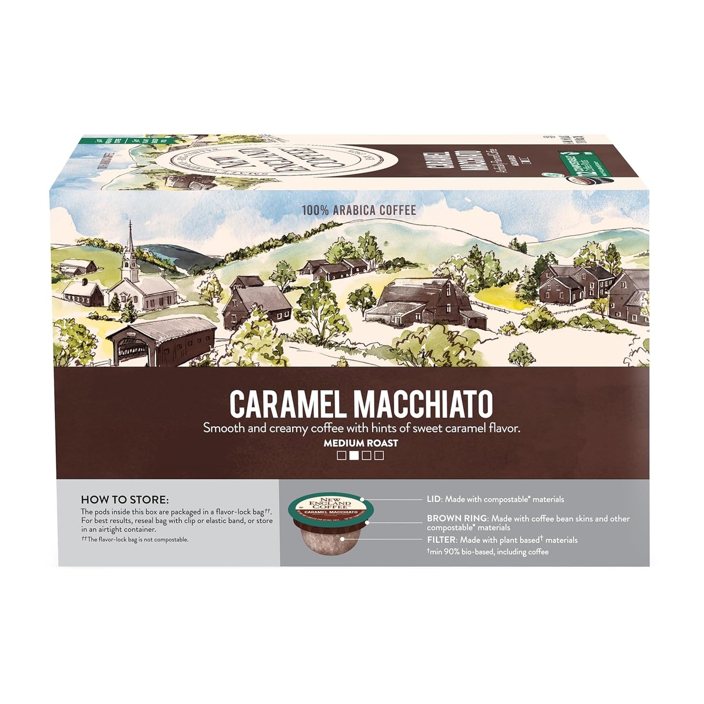 New England Coffee Caramel Macchiato Medium Roast Single Serve Pods, 12ct Box (Pack of 1)