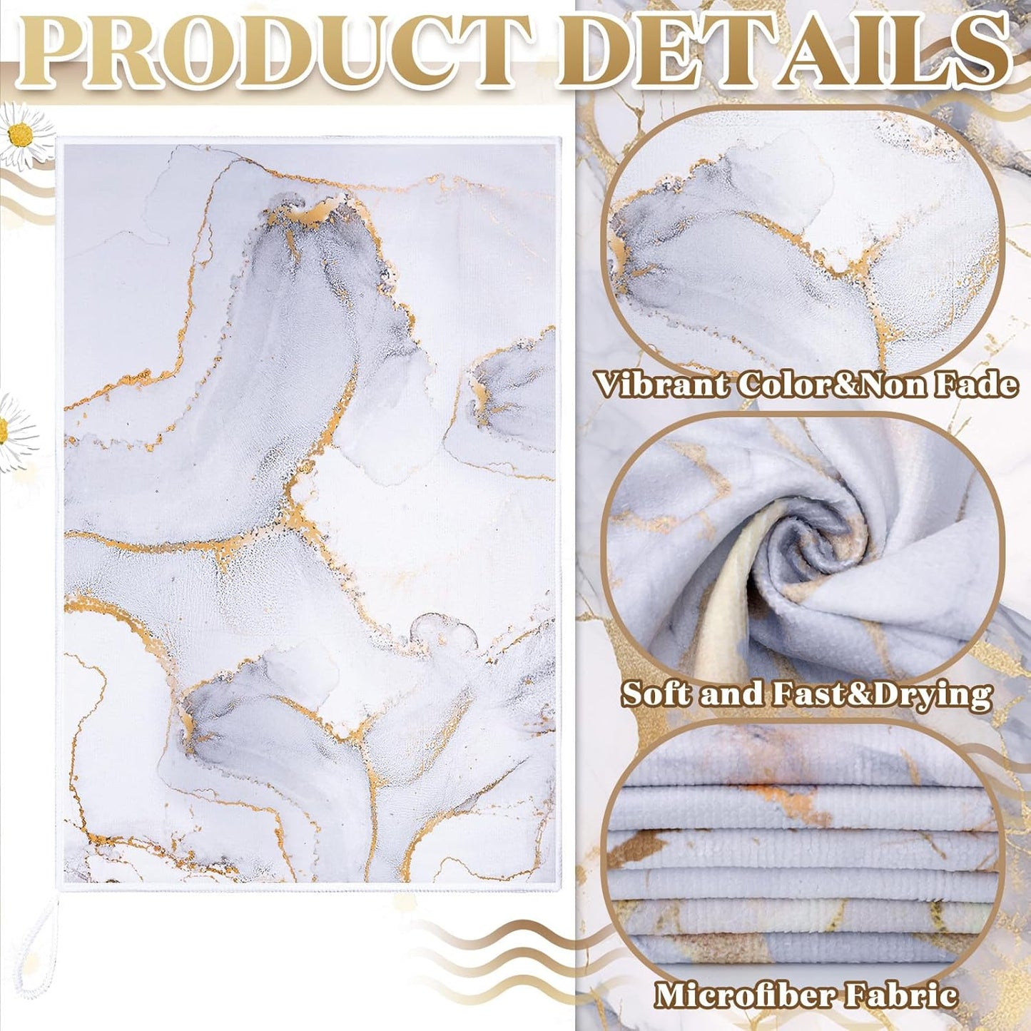 Boyiee Set of 6 Marble Kitchen Towels Gold Dish Towels Absorbent Stylish Marble Tea Towels 24 x 16 Inches Modern Hand Towels Housewarming Gifts for Farmhouse Kitchen Bathroom Decorations