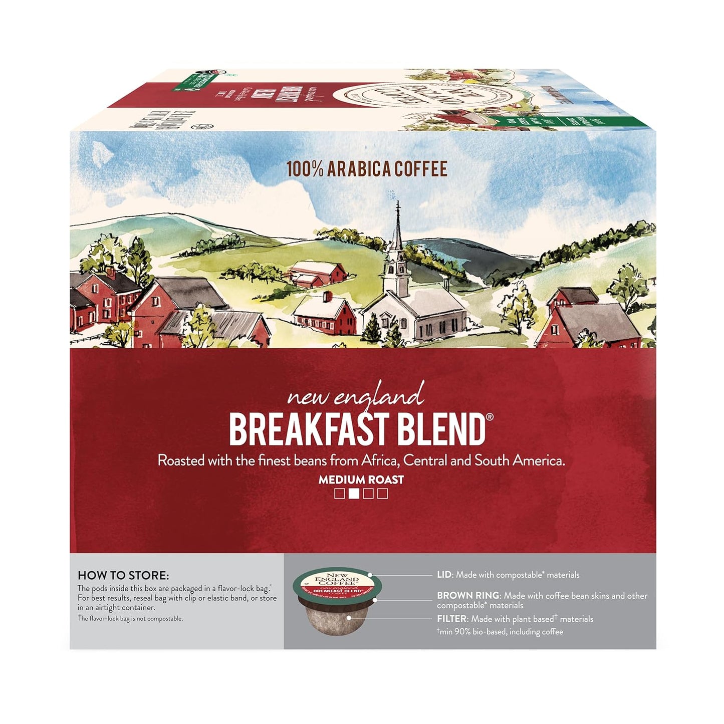 New England Coffee Breakfast Blend Medium Roast Single Serve Pods, 32ct Box (Pack of 1)
