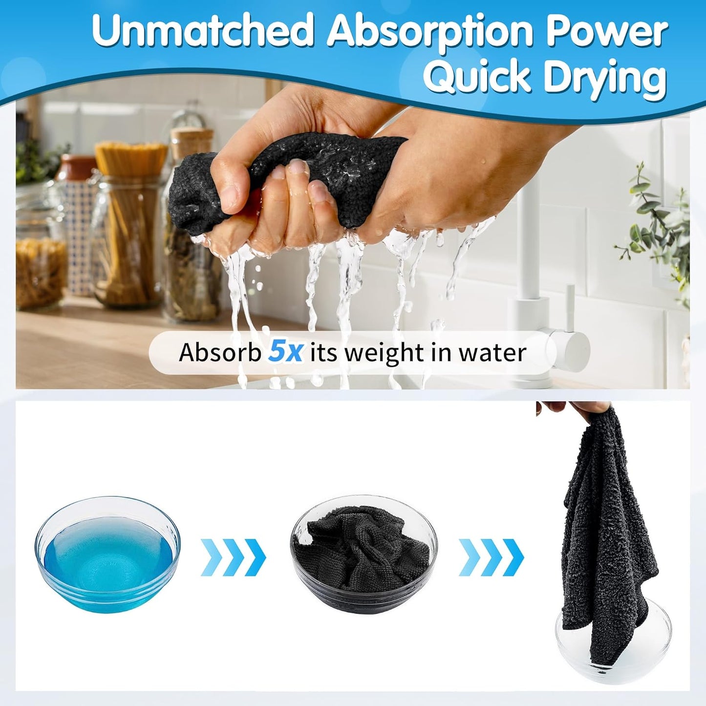 FIXSMITH Black Microfiber Cleaning Cloth -Pack of 8, Highly Absorbent Cleaning Rags, 16"X12" All Purpose Cleaning Towels for Housekeeping, Kitchen, Car, Lint Free and Reusable Microfiber Towels