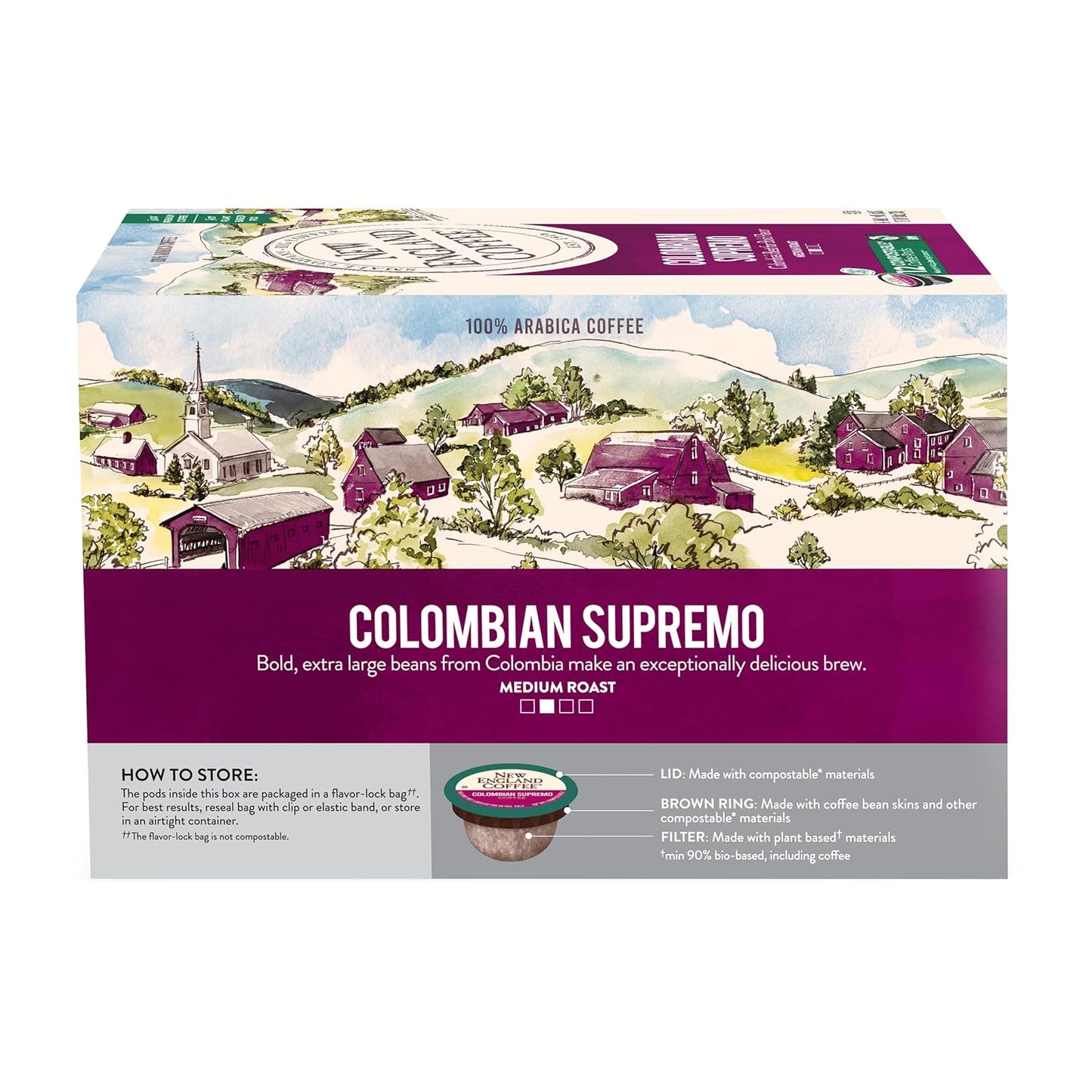 New England Coffee Colombian Supremo Medium Roast Single Serve Pods, 12ct Box (Pack of 6)