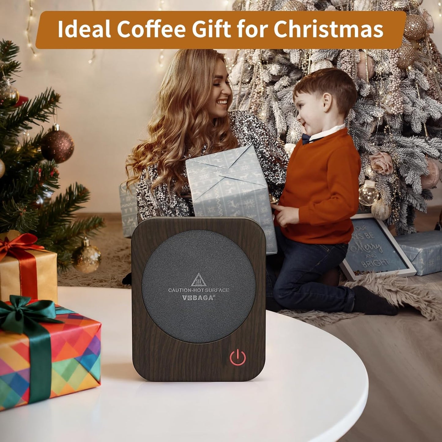 VOBAGA Coffee Mug Warmer for Desk with Auto Shut Off & 3-Temp Settings, Coffee Cup Warmer with Smart Safety Alert Home Office Accessory, Perfect for Coffee, Tea, Milk (Wood)