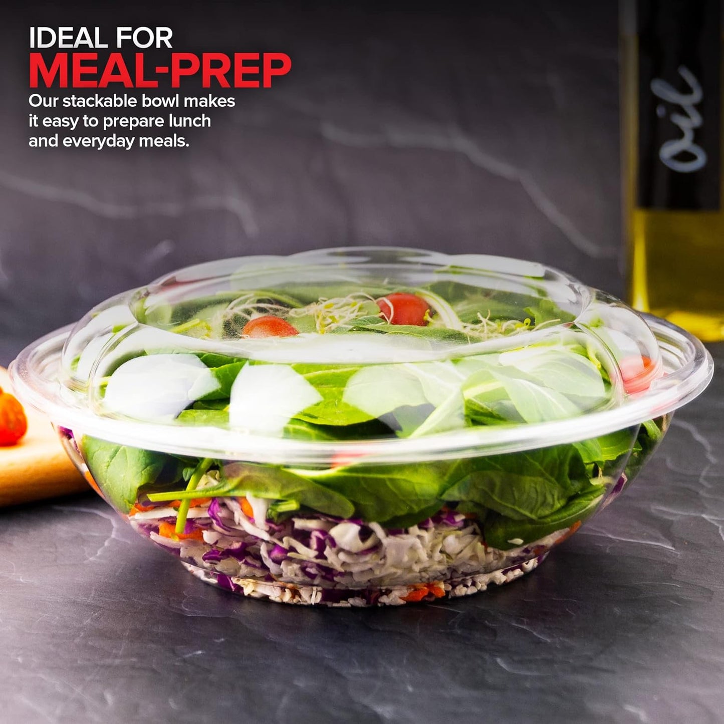 Stock Your Home 64 oz Clear Plastic Salad Bowls with Lids Disposable 120 Pack, Extra Large Takeout Containers for Fruit Salads Meal Prep and Parties