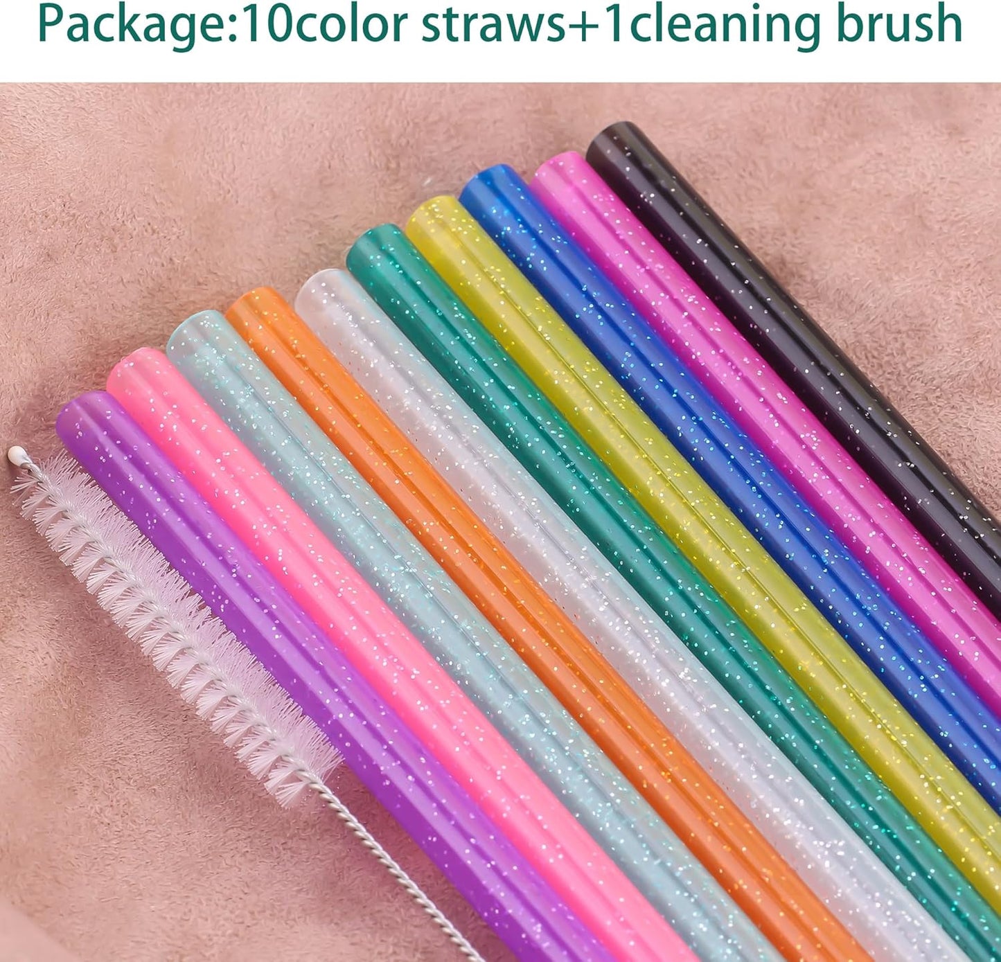 Dakoufish Replacement Glitter Straws for Stanley|Owala|Simple Modern 40oz 30oz Tumbler,10 Pack 13 Inch Reusable Straws With Cleaning Brush For Stanley Hydro Jug Cup,Dishwasher Safe (Mix 10color)