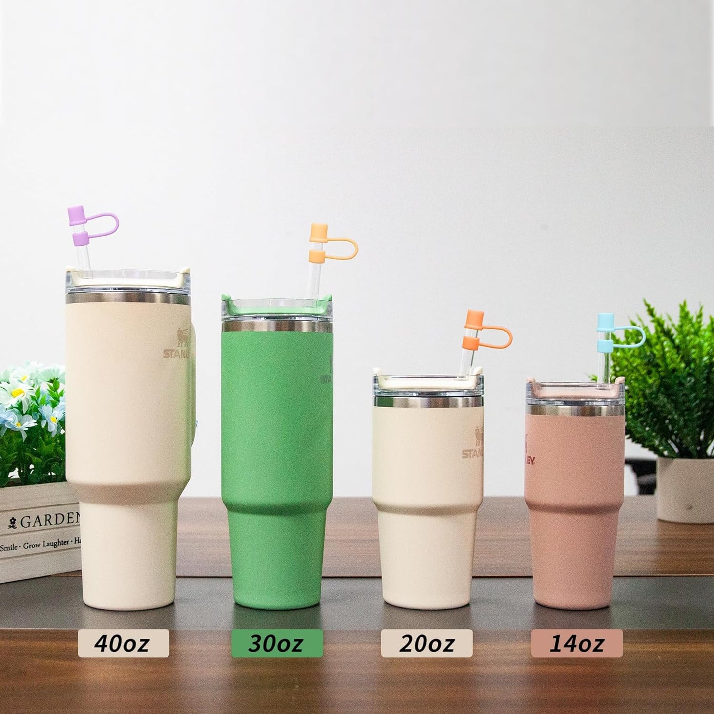 Straw Toppers for 10mm/0.39inch Diameter Straw Cover, compatable for Stanley/Owala Tumblers, Food Grade Silicone. (4Pcs-White+4Pcs-Black)