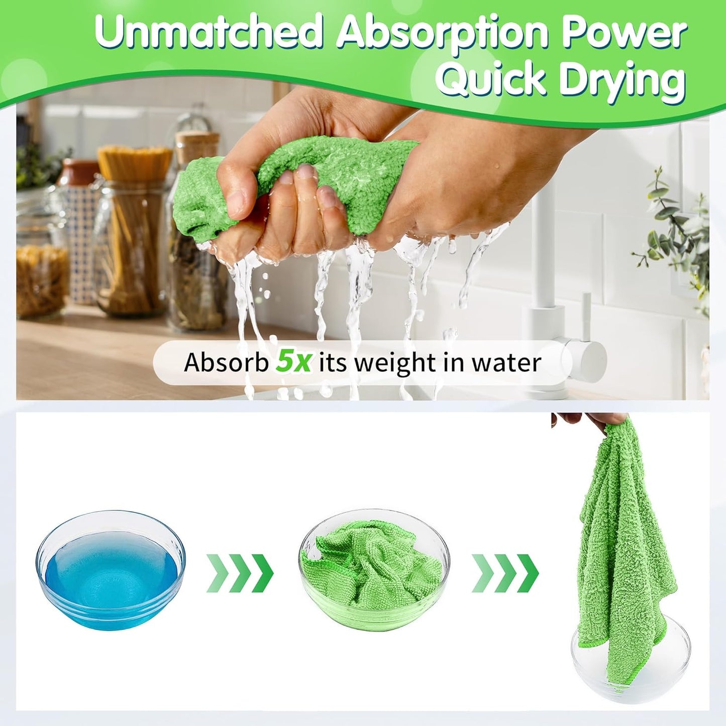 FIXSMITH Sage Green Microfiber Cleaning Cloth -Pack of 8, Highly Absorbent Cleaning Rags, 16"X12" All Purpose Cleaning Towels for Housekeeping, Kitchen, Car, Lint Free and Reusable Microfiber Towels