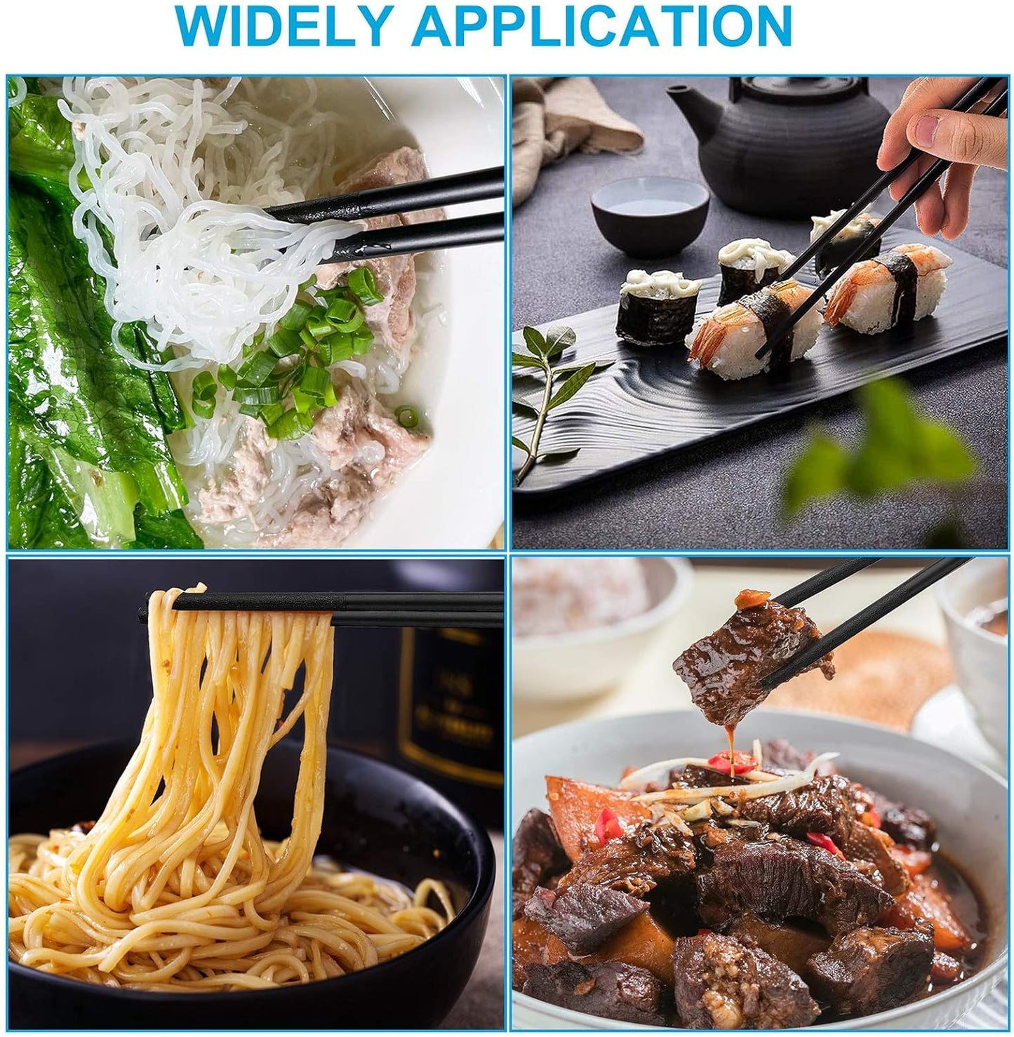 10 Pairs Fiberglass Chopsticks Family Set, ONEHERE Reusable Chinese, Japanese, Korean Chop sticks, Dishwasher Safe, Non-slip, for Sushi, Noodles, Food, Hotpot& Cooking, 9.5 inches, Classic Black