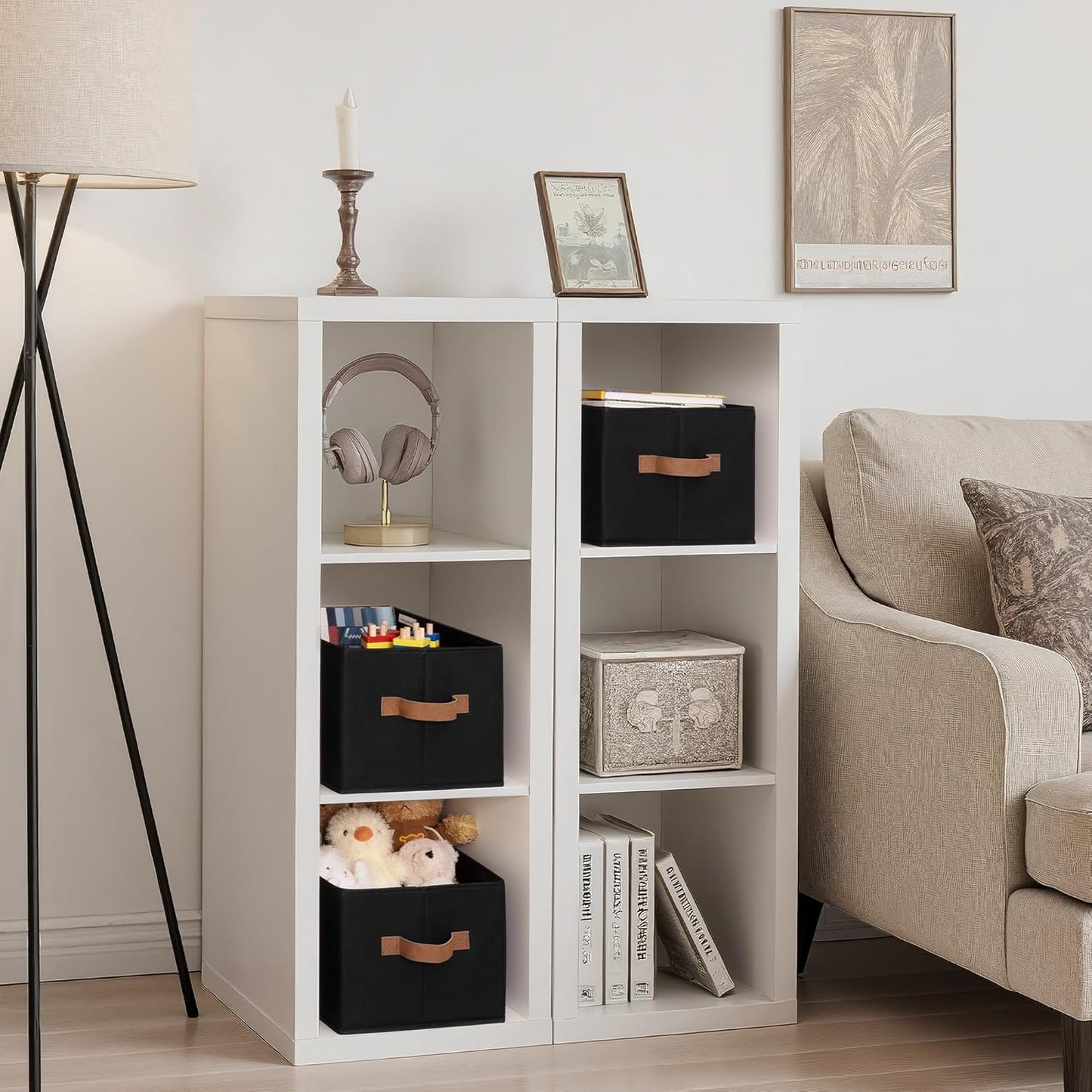 SroageWorks Storage Baskets for Shelves, Foldable Fabric Closet Storage Bins with Handles, Clothes Organizer Laundry Baskets, Black, 3-Pack, Large