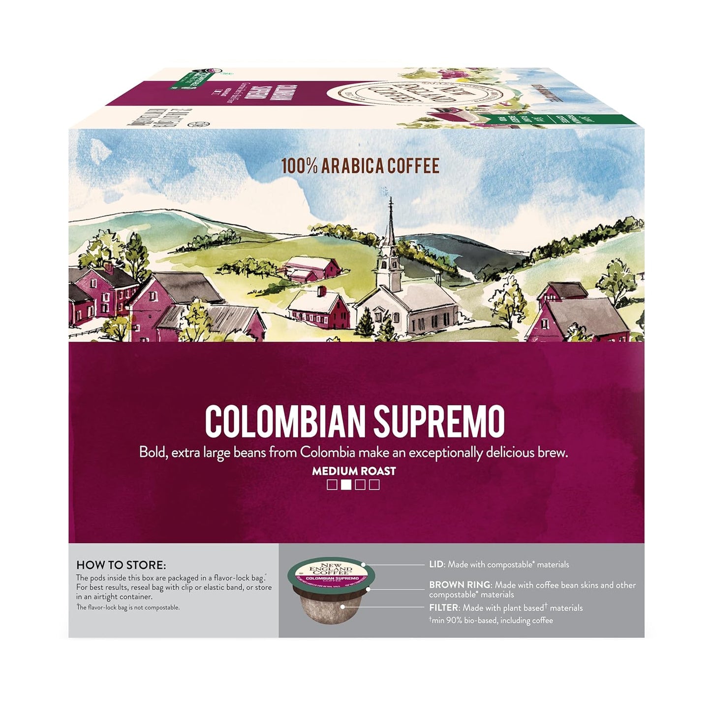 New England Coffee Colombian Supremo Medium Roast Single Serve Pods, 32ct Box (Pack of 1)