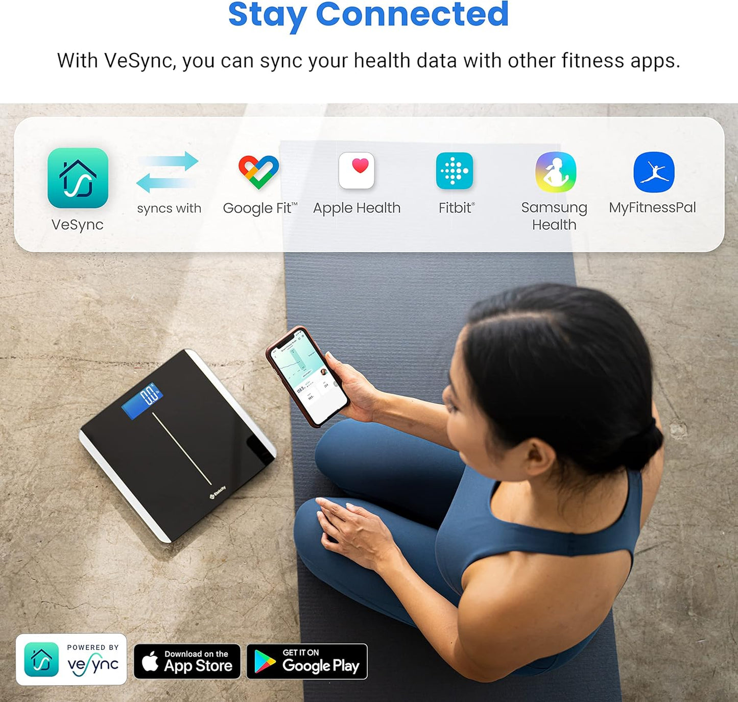 Etekcity Smart Scale for Body Weight and BMI, Bathroom Digital Electronic Weighing Scale for People, Bluetooth Free VeSync APP Connection, Rounded Corner, Accurate to 0.1lb/0.05kg, 400 lbs, Black